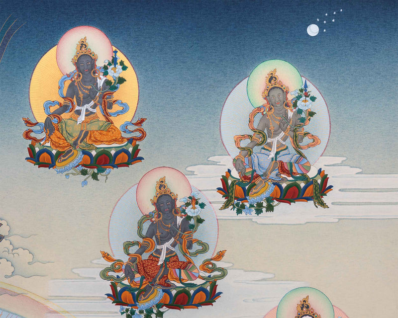 Exclusive Traditional 21 Tara Thangka | Goddesses of Compassion and Protection | Religious Artwork