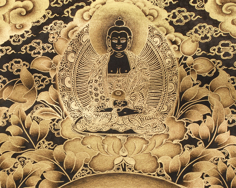 Bodhisattva Akasagarbha Thangka | Fully Gold Embellished on Black Canvas