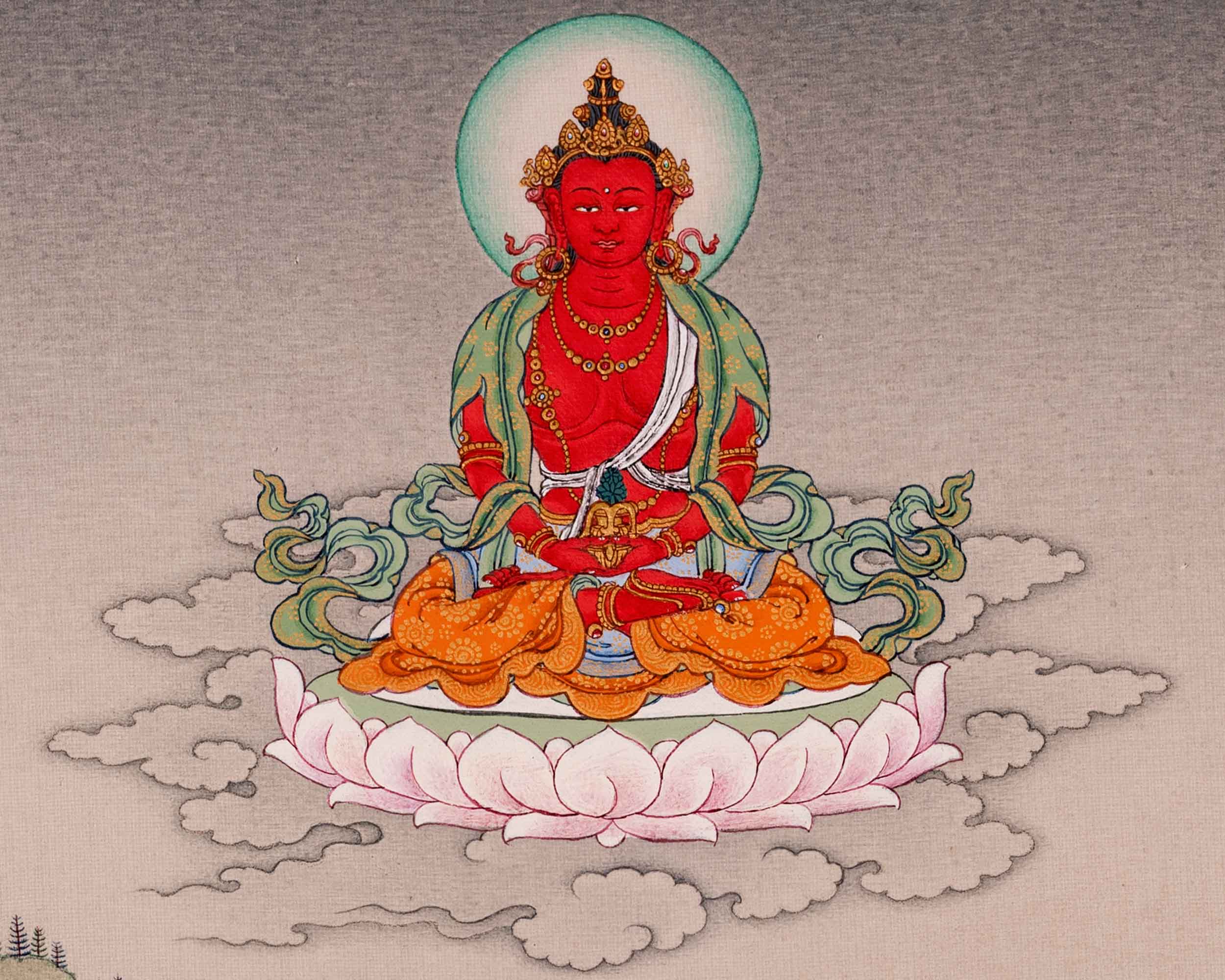 Thangka Print of White Tara | Tibetan Artwork of the Three Longevity Deities