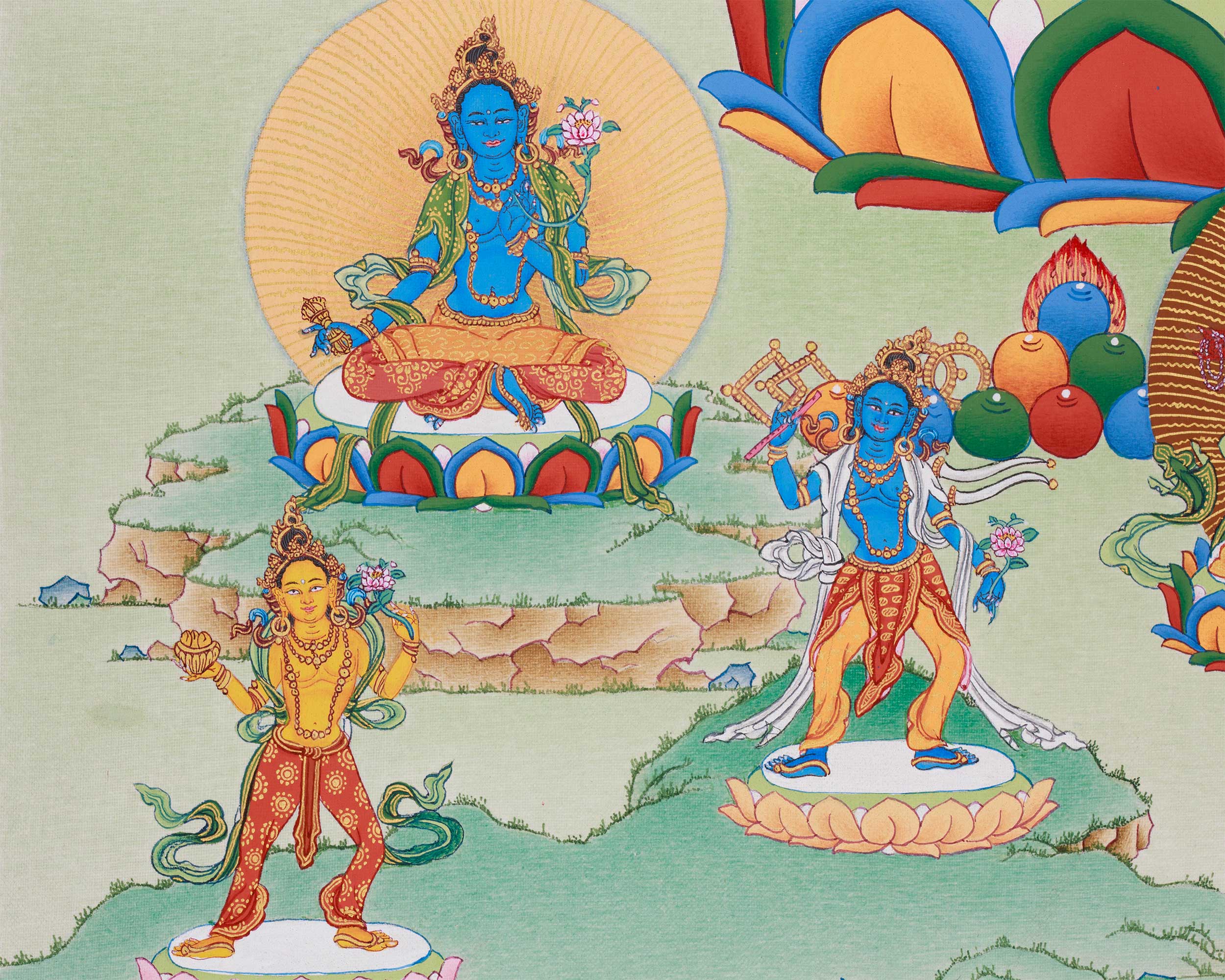 Tantric Form of Compassion, Gyalwa Gyasto | Red Chenrezig with Dakinis and Dhyani Buddhas