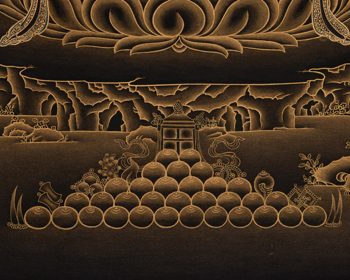 White Tara Gold on Black Thangka | Traditional Nakthang Artwork | Sita Tara