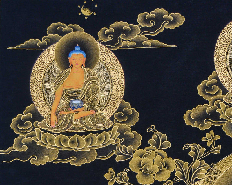 Assembly of 8  Buddha in Gold Thangka