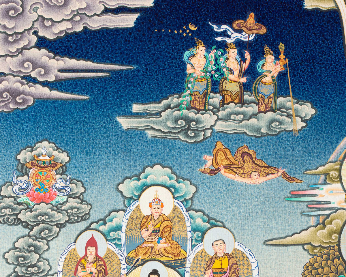 Guru Rinpoche Refuge Tree Thangka Painting | Hand Painted Buddhist Art of Nepal