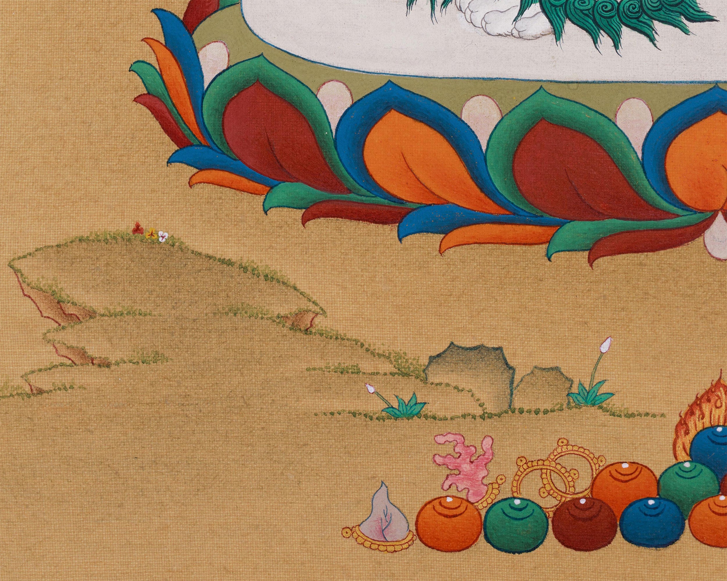 Powerful Namtoshe with Ratnasambhava Thangka | Protector Deity on Snow Lion