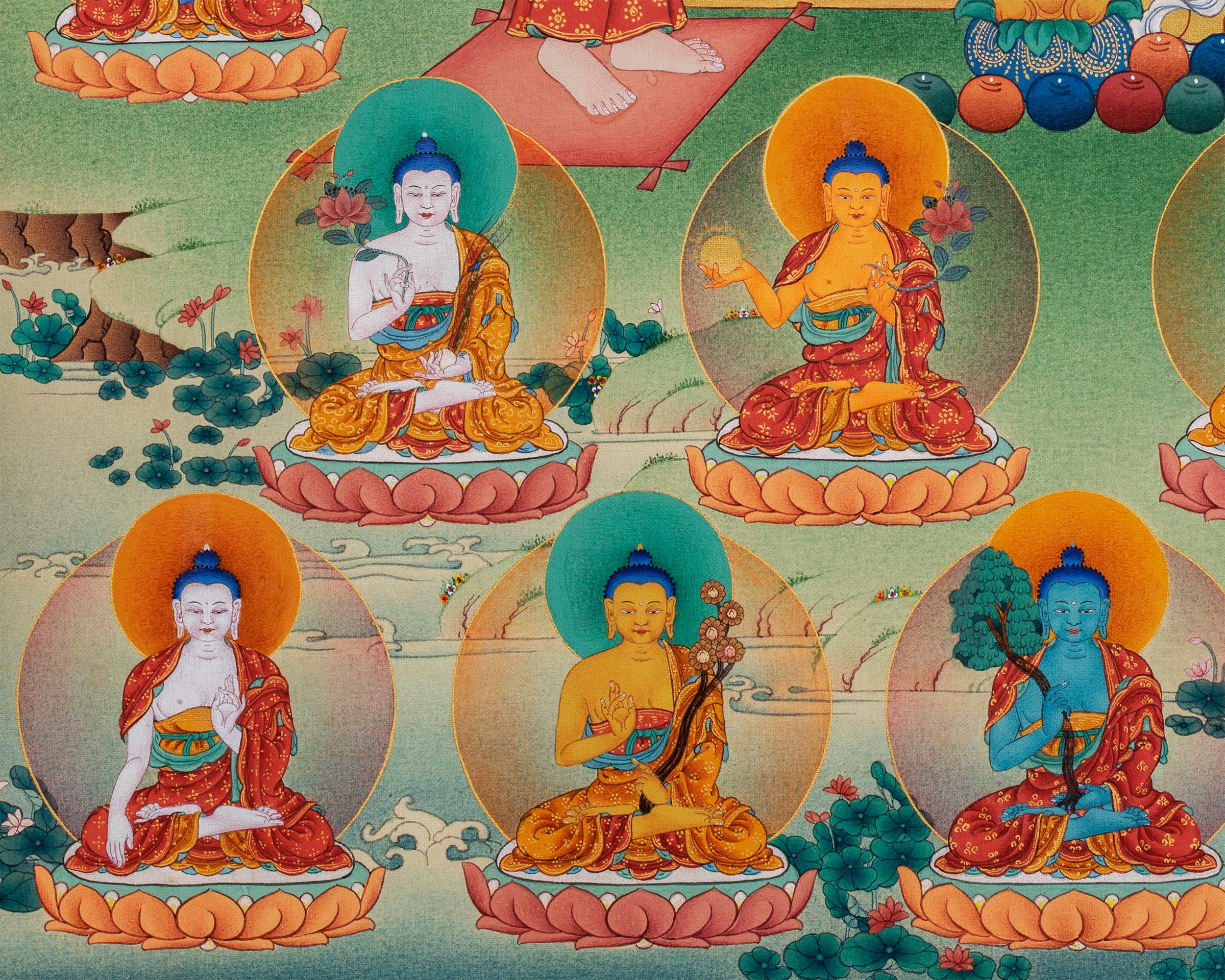 Buddha Shakyamuni Thangka, 35 Buddhas of Confession, Thangka Print