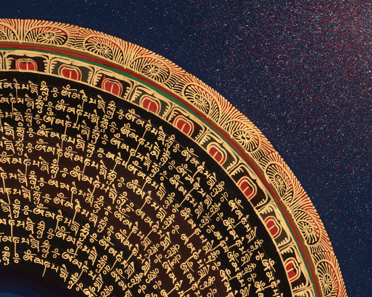 Mantra Mandala Tibetan Artwork | Sacred Tibetan Buddhist Thangka | Meditation Altar