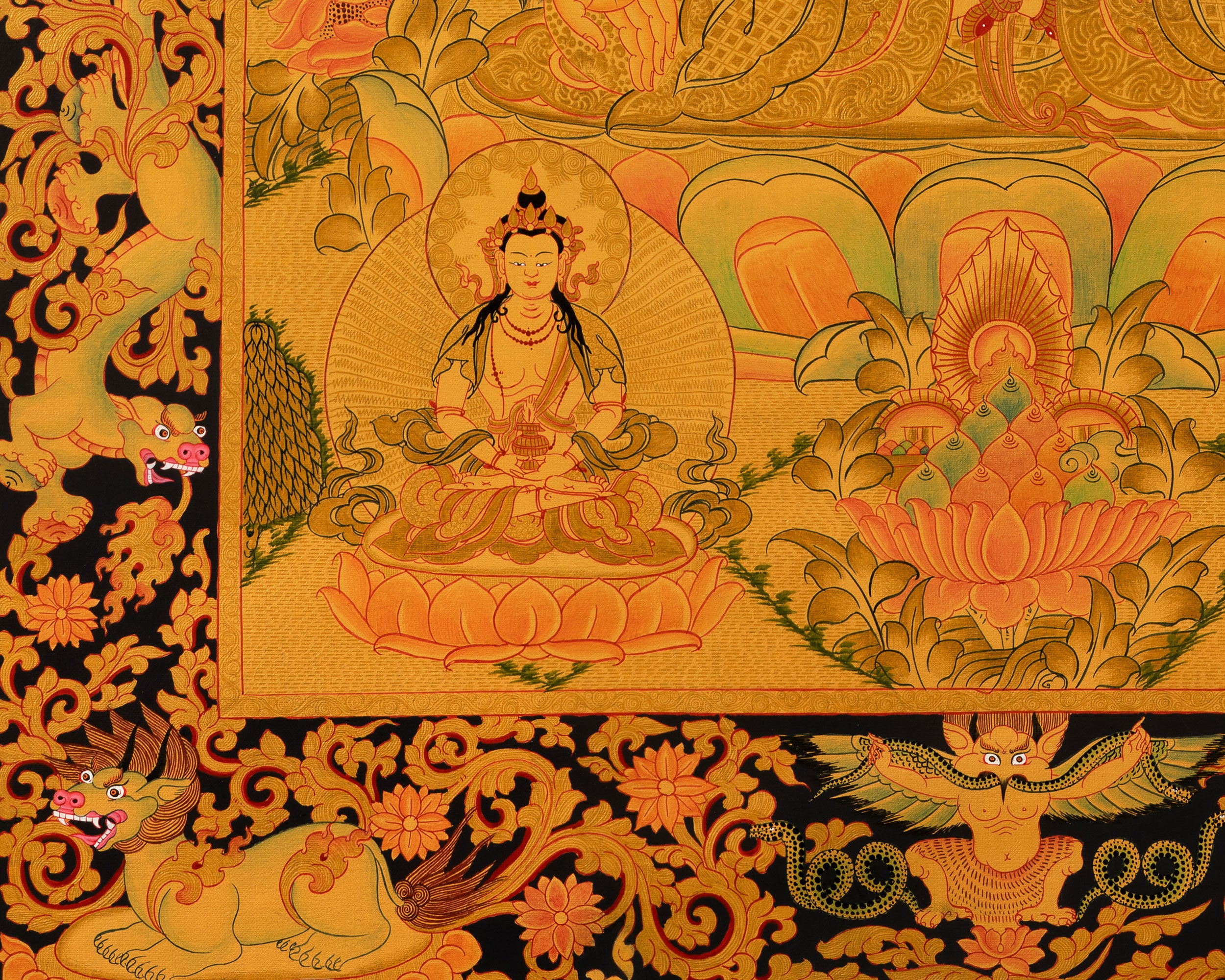 White Tara with Amitayus, Namgyalma, and Amitabha Buddha | Tibetan Bodhisattva Art