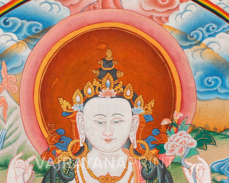 High-Quality Giclee Print For Chenrezig Prayer | Bodhisattva Of Compassion With Tara, Manjushri, Vajrapani & Buddhas