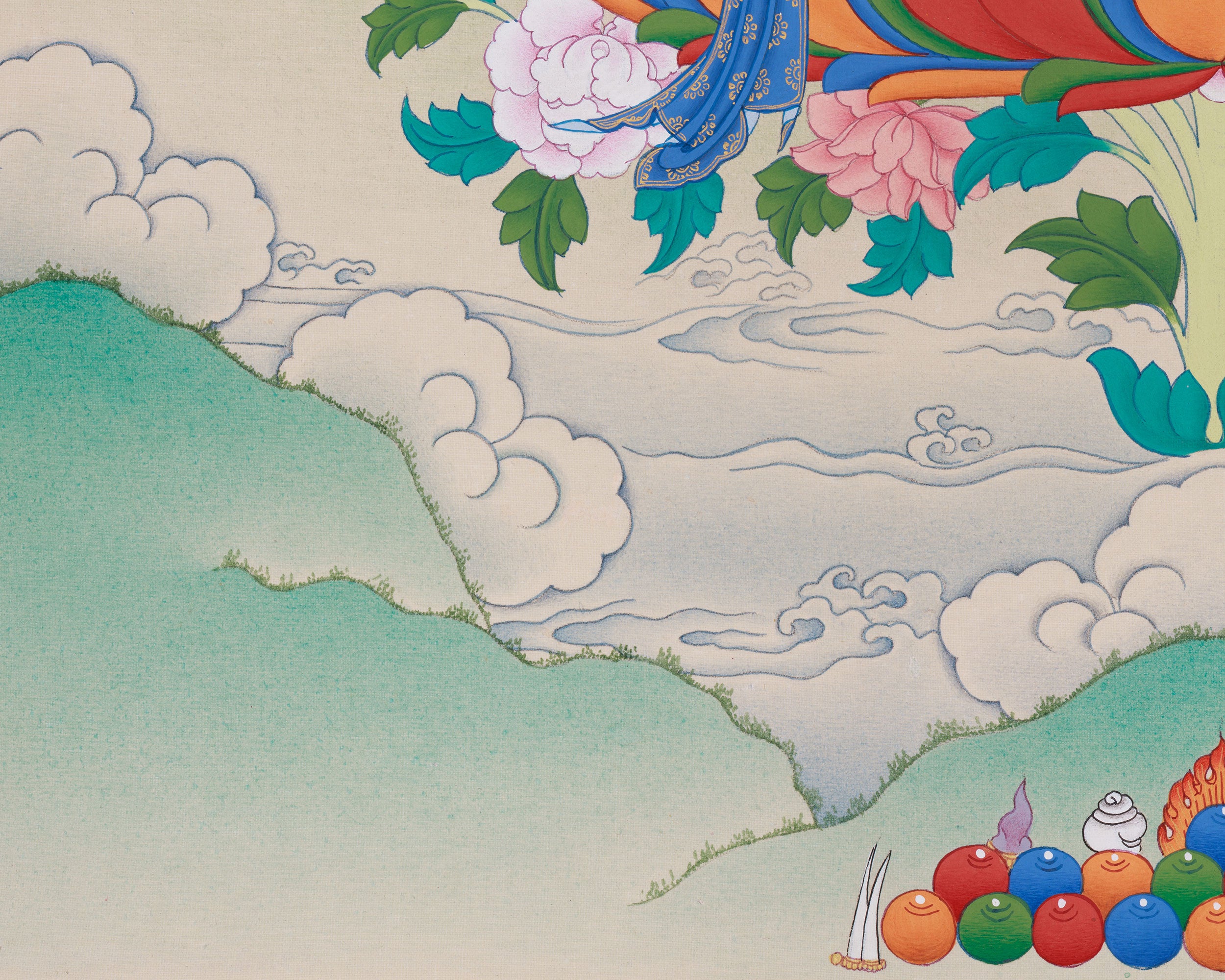 Tibetan Thangka of Flaming Sword Holder Manjushri | Divine Wisdom in Art