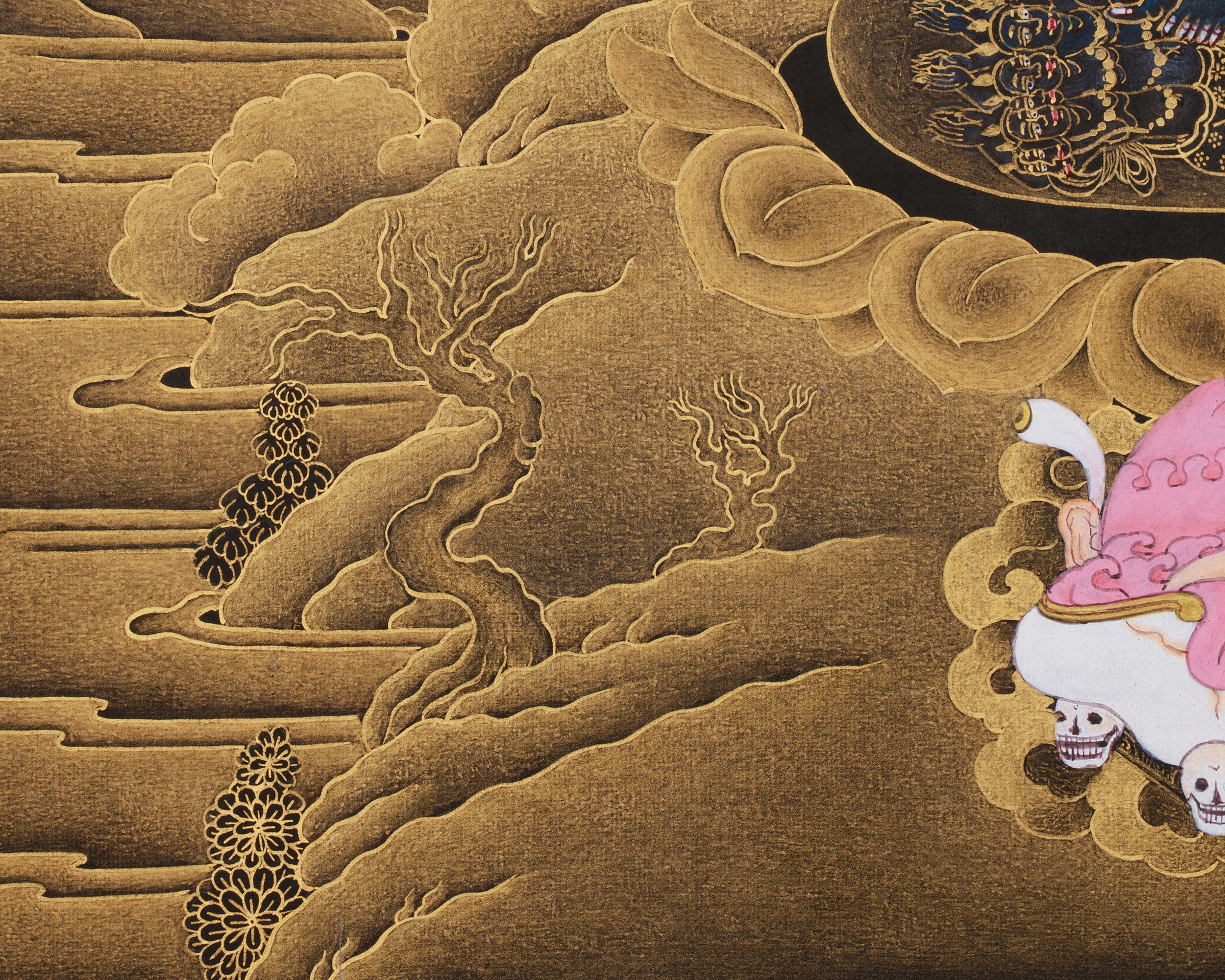 Gold on Black Hevajra Thangka | Fierce Meditational Deity | Vajrayana Buddhism