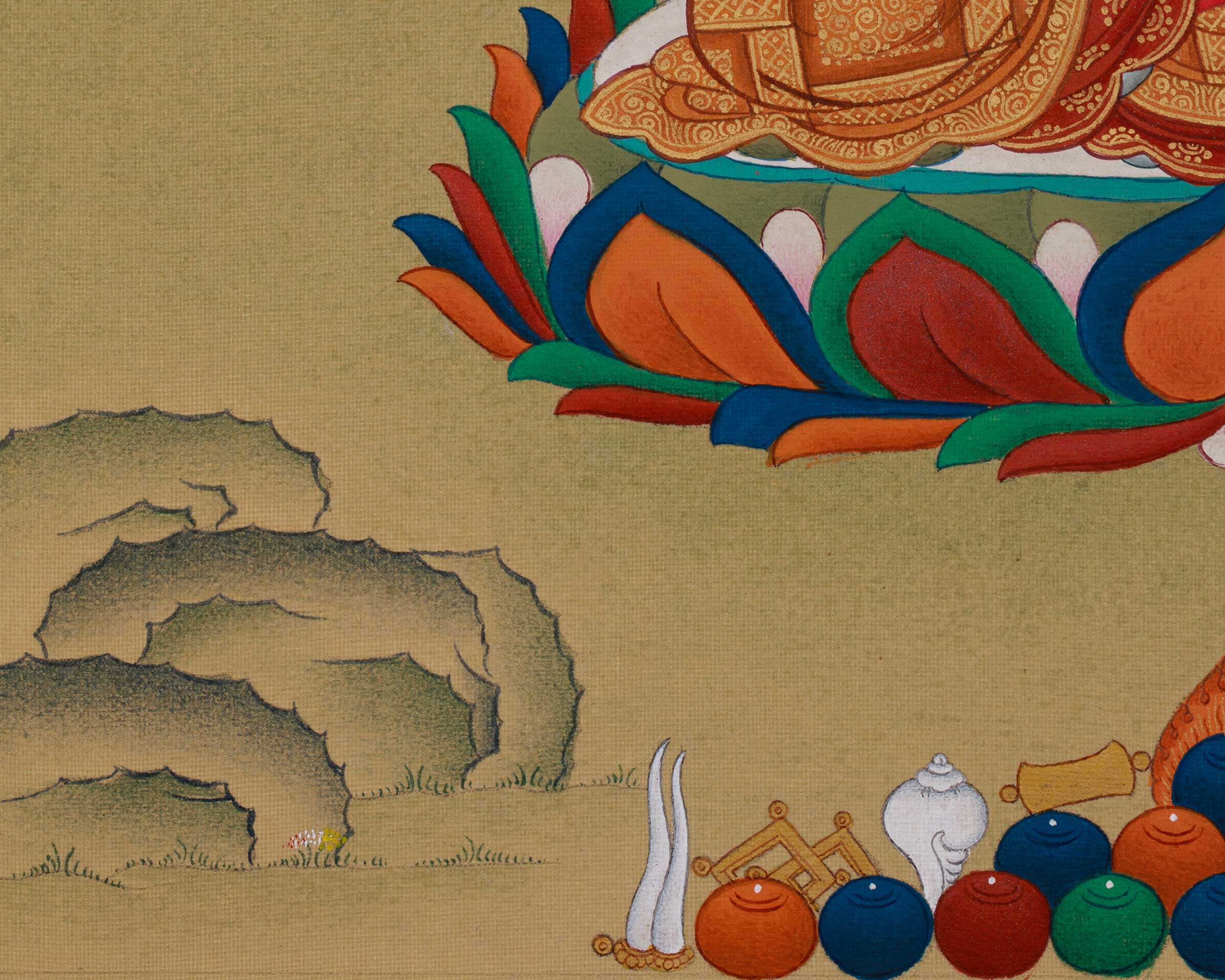 Dhyani Buddha Amitabha with Amitayus | A Sacred Thangka of Infinite Compassion and Longevity