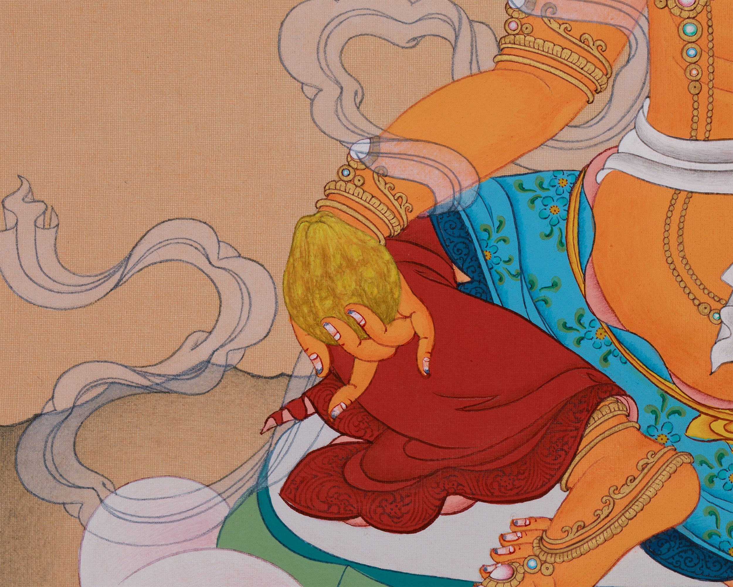 Buddha of Wealth, Dzambhala | Hand-Painted Thangka of Prosperity and Spiritual Protection