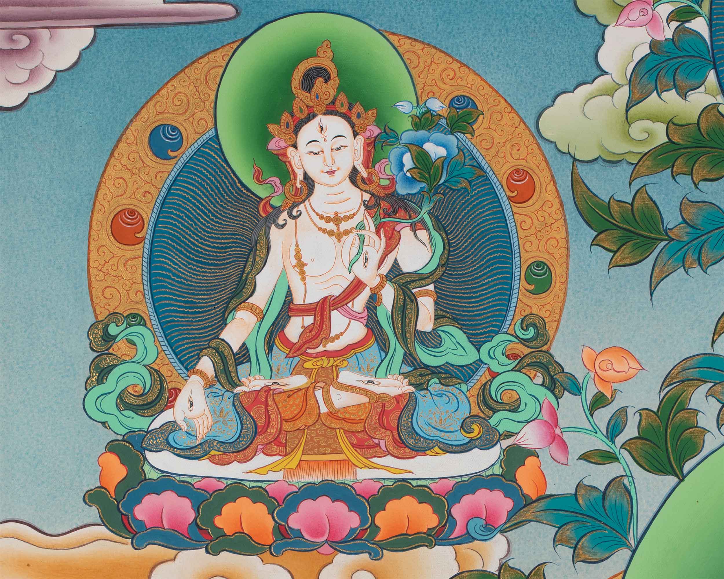 Chenrezig Thangka Print Enveloped by Bodhisattvas' Grace | Traditional Wall Decors