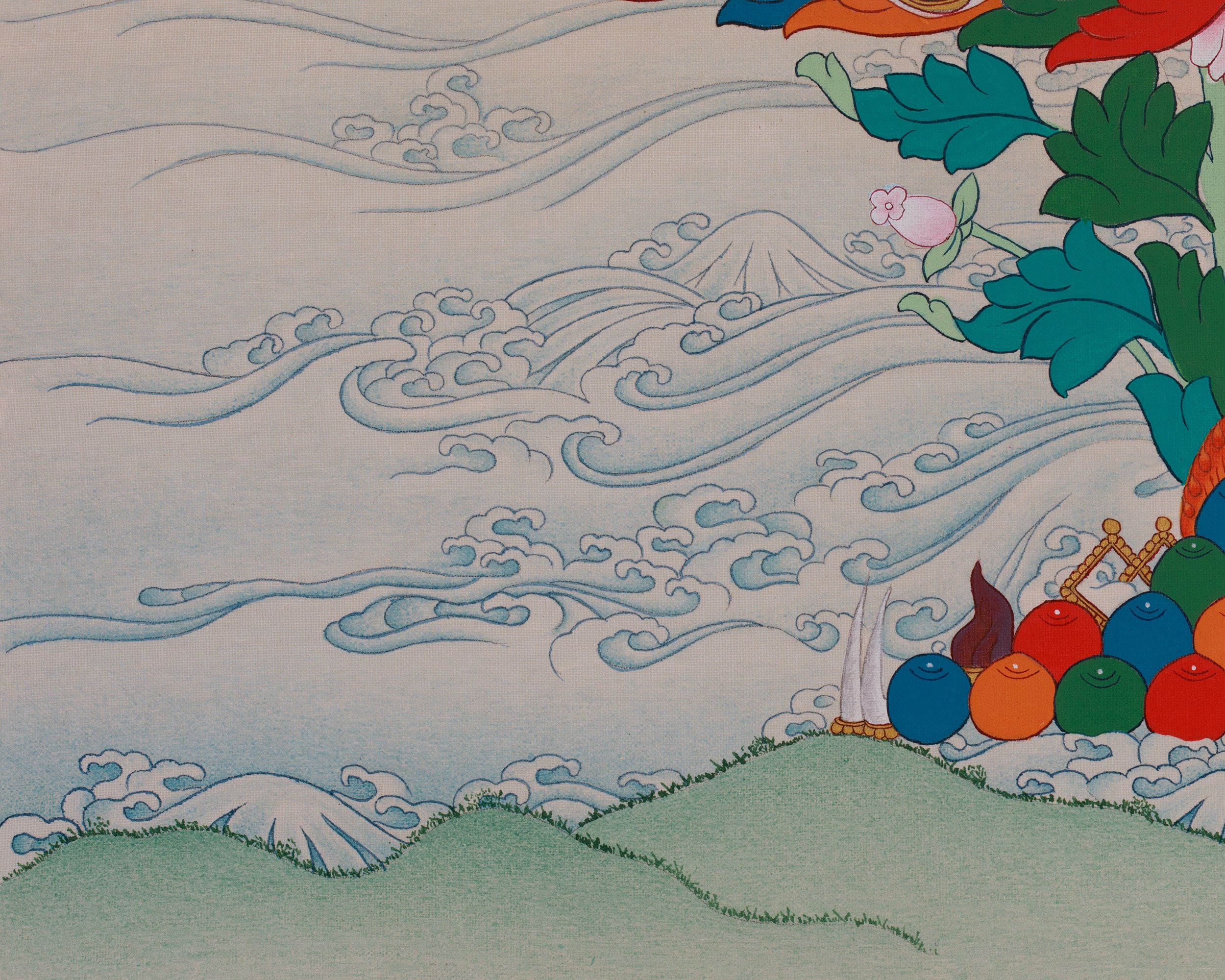 Lotus-Born Guru Rinpoche Art | Tibetan Himalayan Thangka | Spiritual Altar