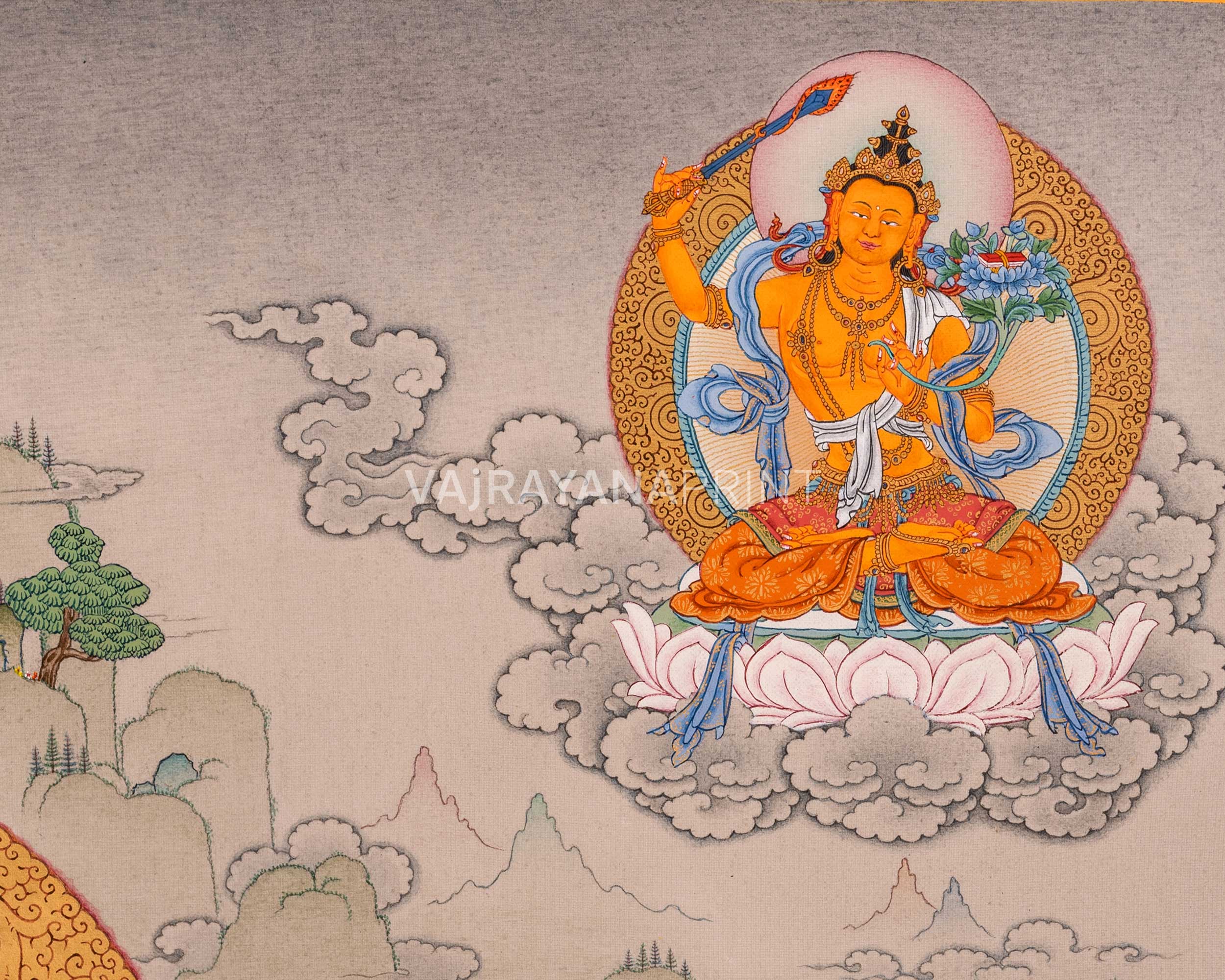 Four-Armed Avalokiteshvara Thangka Artwork Print | Traditional Bodhisattva Chenrezig on Cotton Canvas
