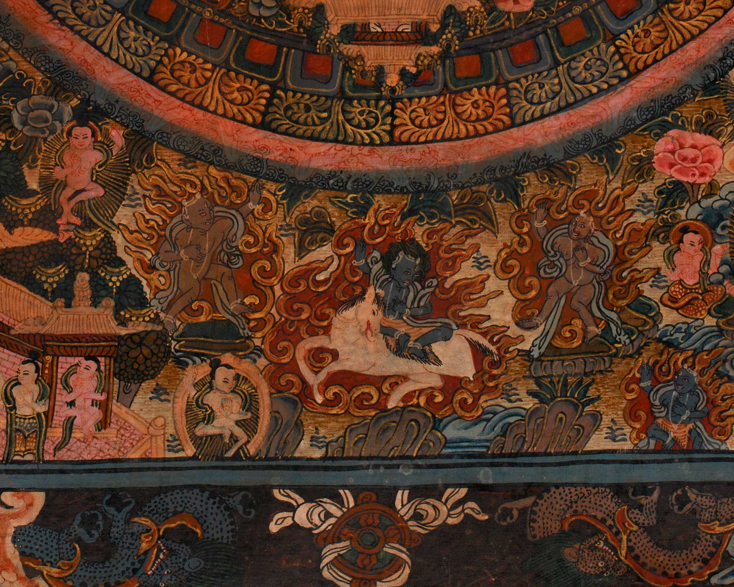 Oil Varnished Buddha Mandala Painting | Vintage Thangka | Tibetan Buddhism