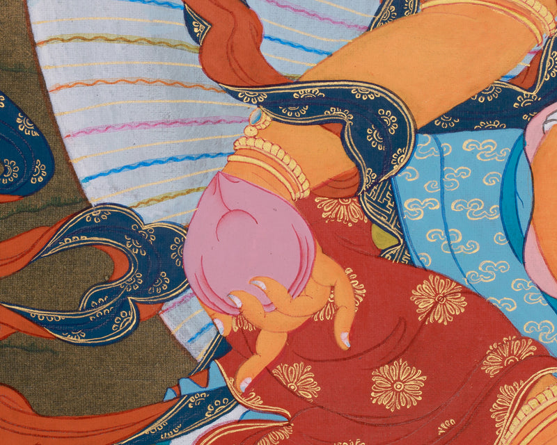 Prosperity's Guardian - Yellow Jambhala Thangka | Hand-Painted in Acrylic Colors