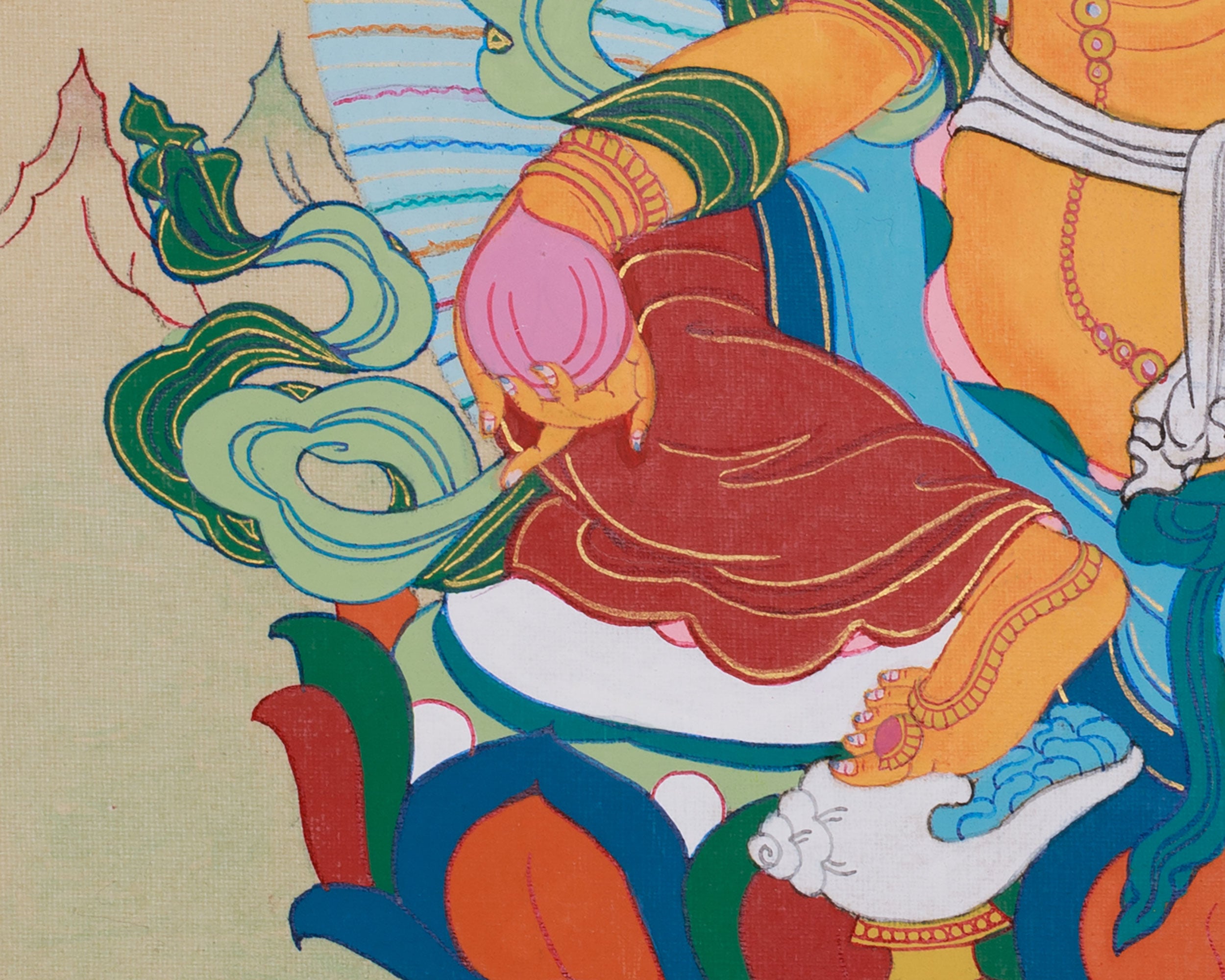 Sacred 12-Inch Dzambhala Thangka | The Tibetan God of Wealth, Fortune, and Generosity