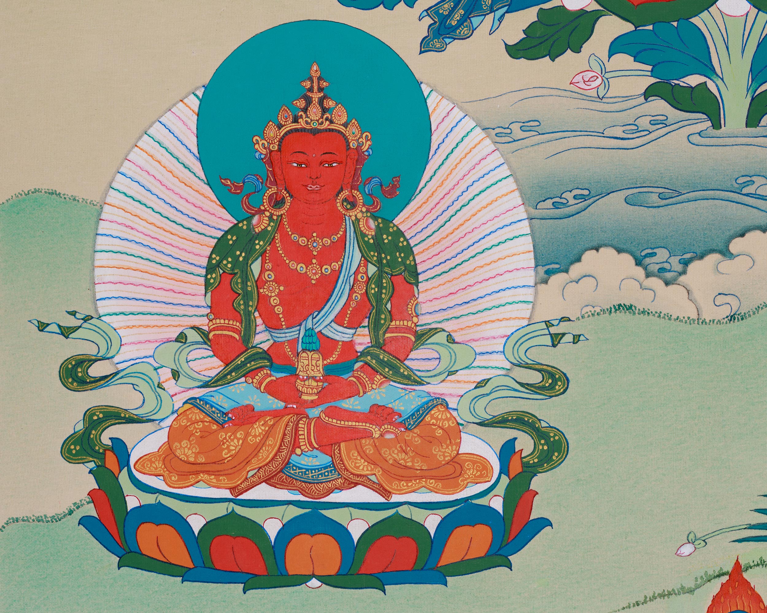 Three Long Life Deities Thangka - White Tara, Amitayus Buddha and Namgyalma