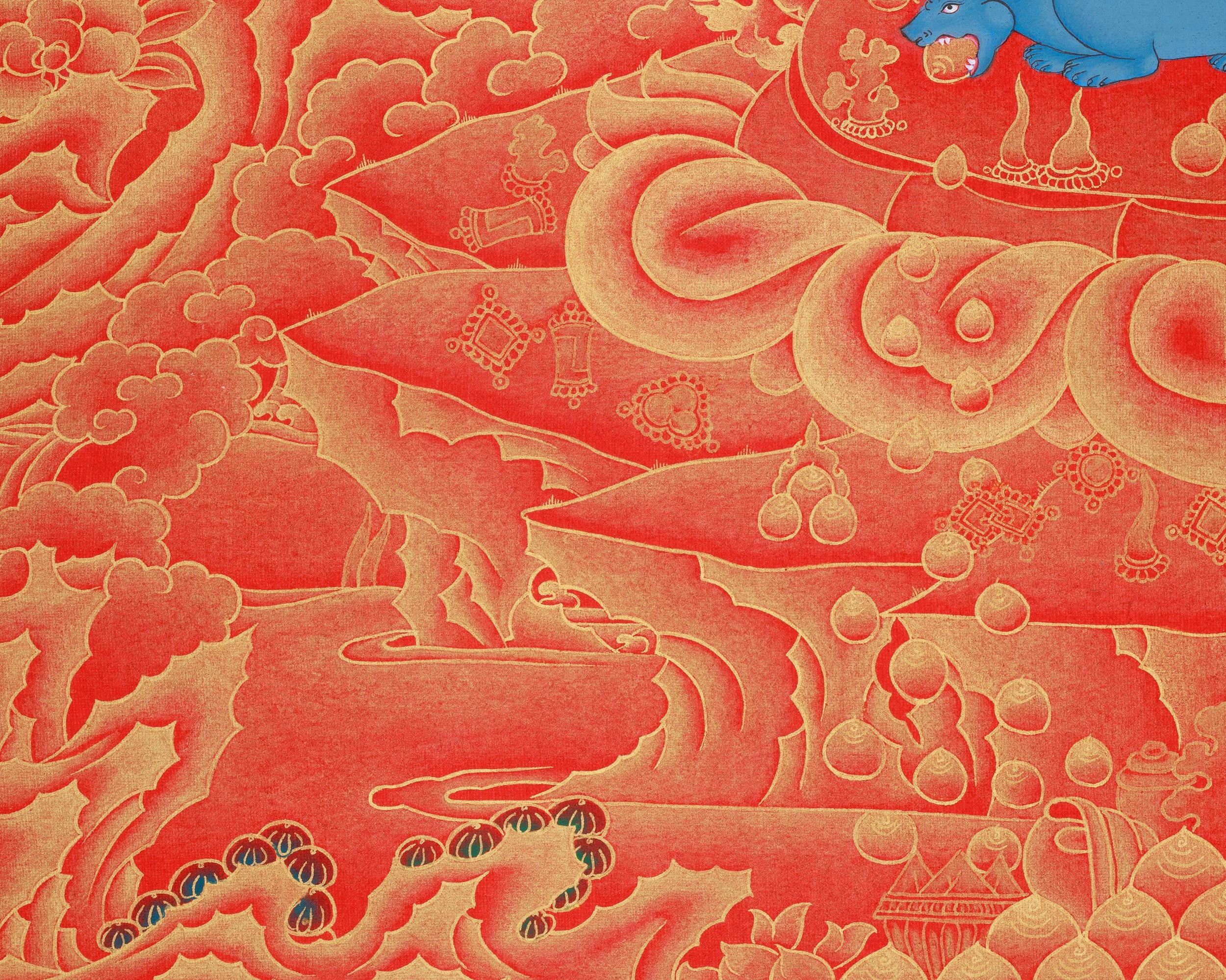Lord Ganesha Thangka | The Remover of Obstacles | Nakthang (Gold on Red) Style