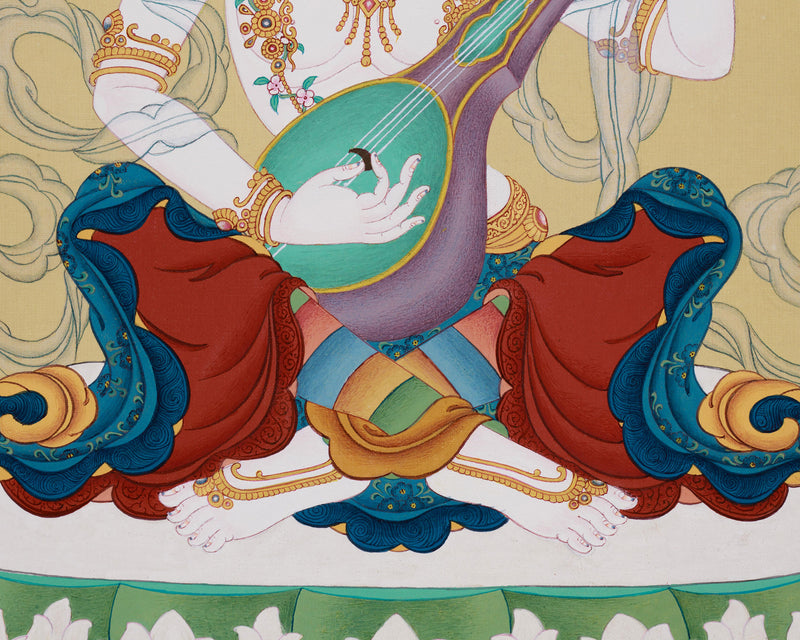 Exclusive Saraswati Thangka | Traditional Lhasa's Stone Pigments