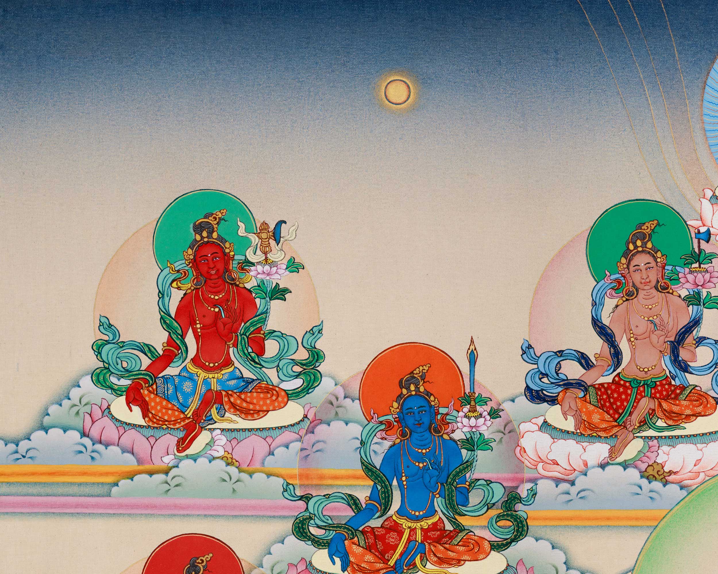 Twenty One Tara Thangka Print | Giclee Art on Canvas | Traditional Wall Decors