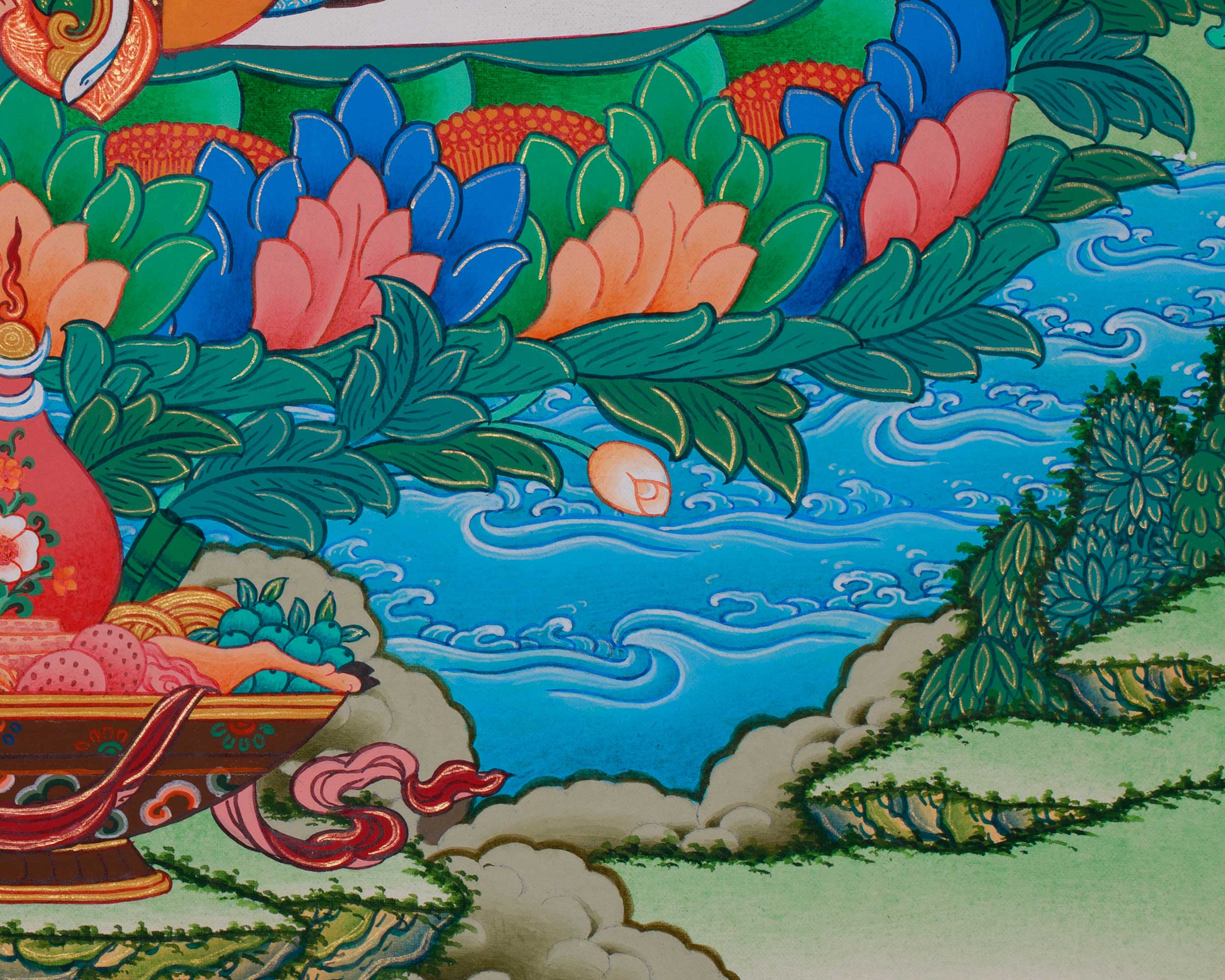 24 Inch Guru Rinpoche Thangka | Peaceful Padmasambhava Artwork