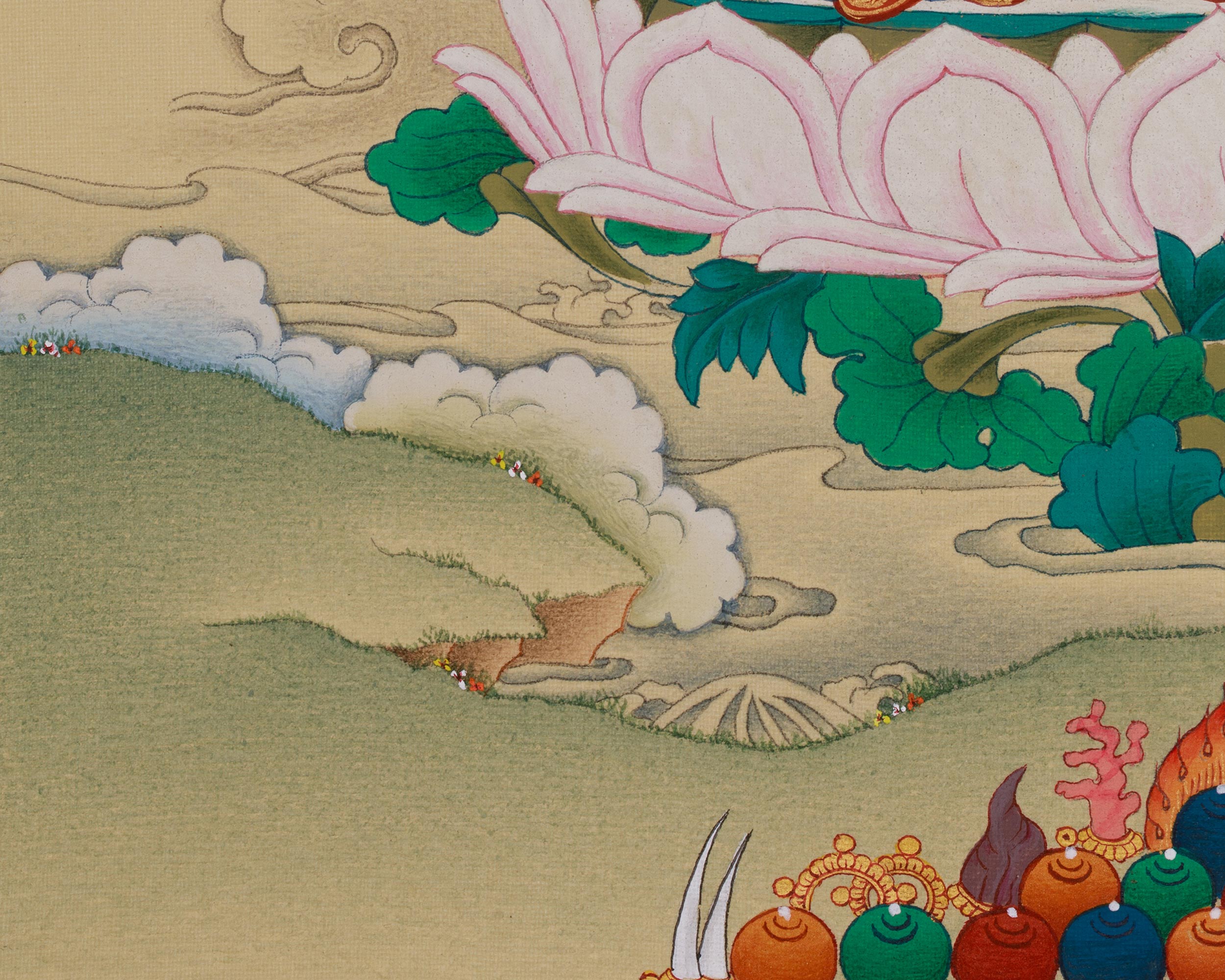 Traditional Thangka of Chenrezig with Amitabha Buddha | The Compassionate and Enlightened Beings