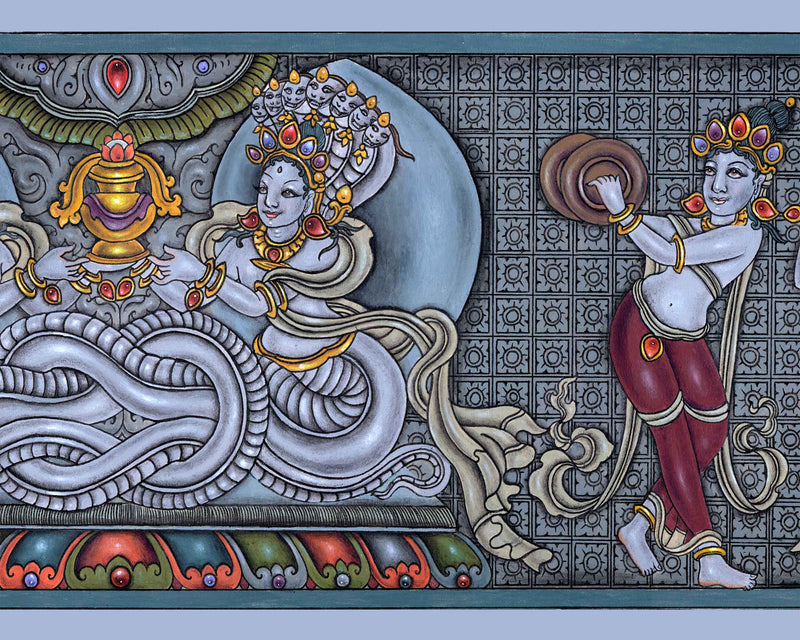 Naga Raj & Naga Rani Traditional Nepali Paubha Print | Supreme Serpnet Deities Wall Hanging
