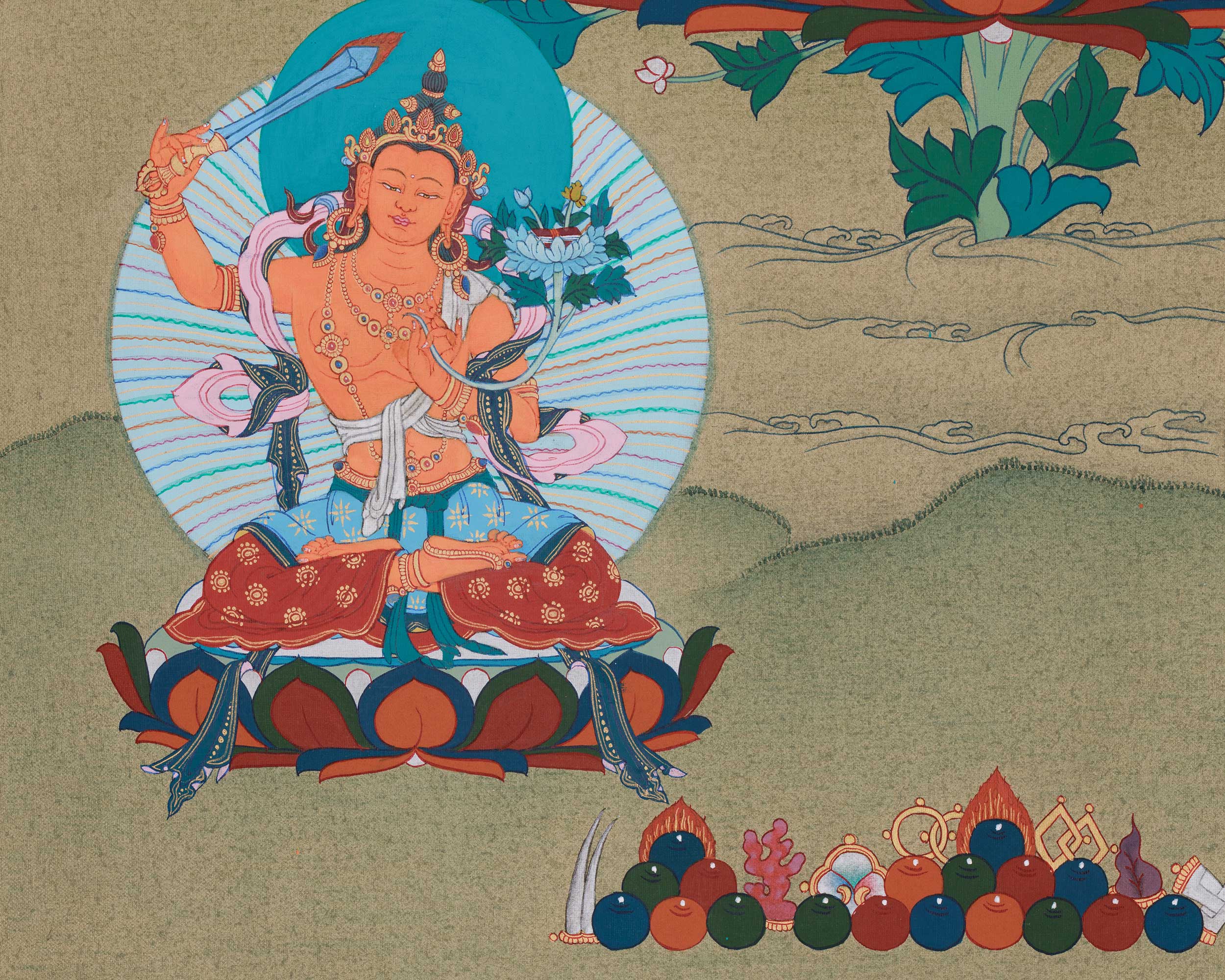 Tibetan Compassion Deity, Chenrezig | Four-Armed Avalokiteshvara Thangka