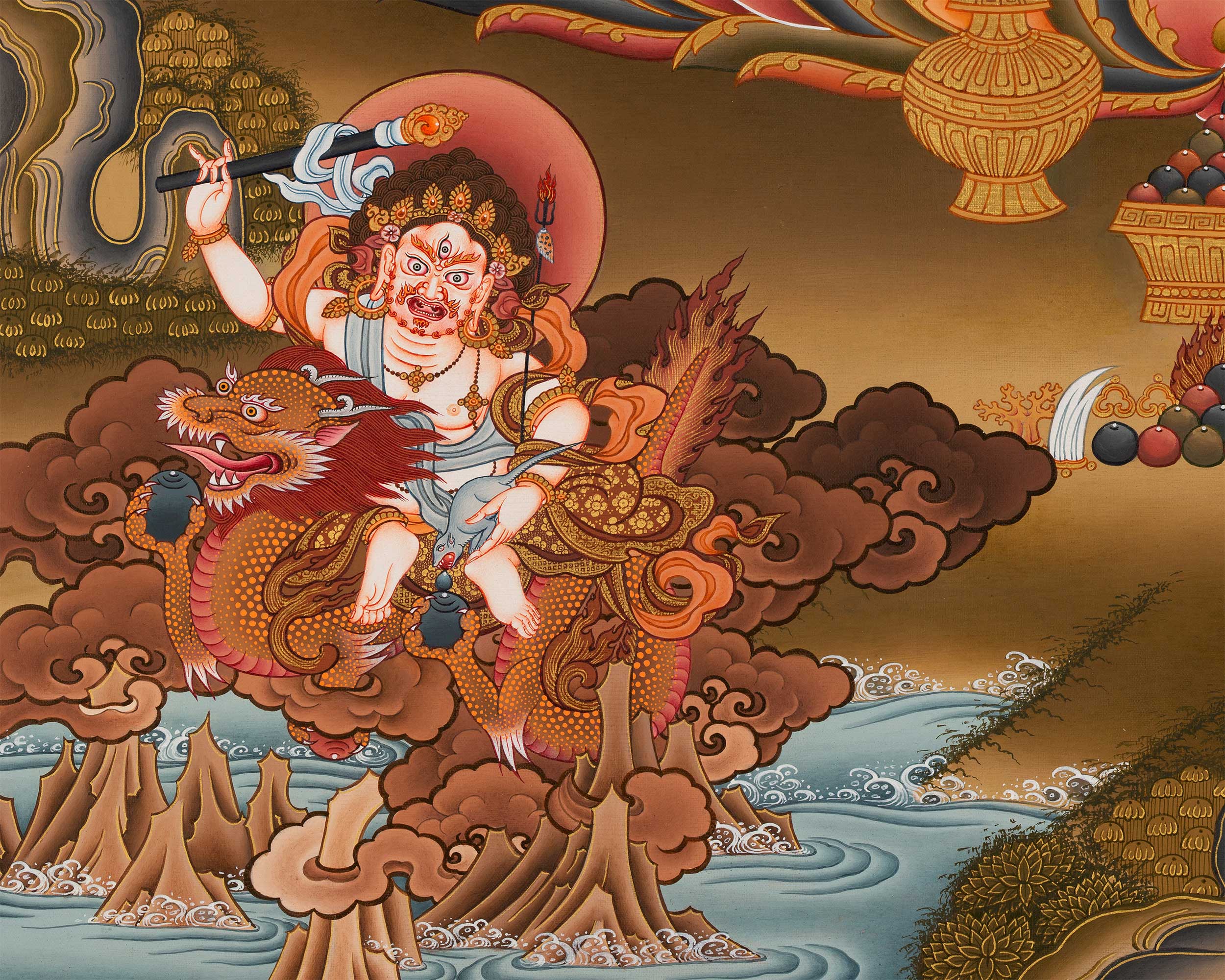 Dzambala Thangka Painting | Buddhist Wall Decor Painting | Traditional Himalayan Art