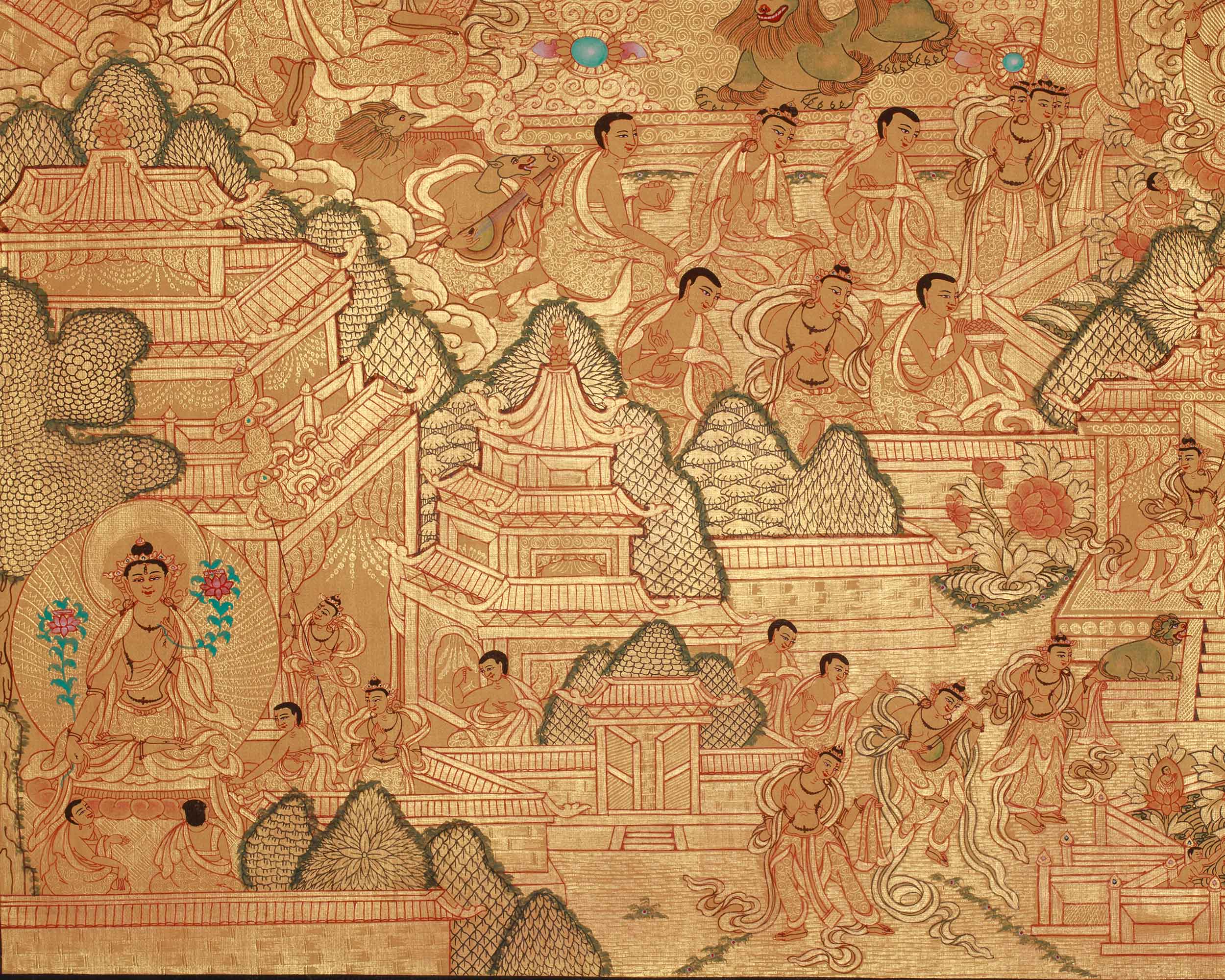 Majushri, Wisdom Buddha Thangka | A Spiritual Masterpiece of Enlightenment in Glorious Gold