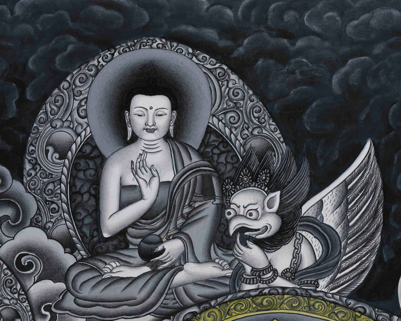 Signature Green Tara Thangka | Distinctive Blend of Color and Monochrome Serenity