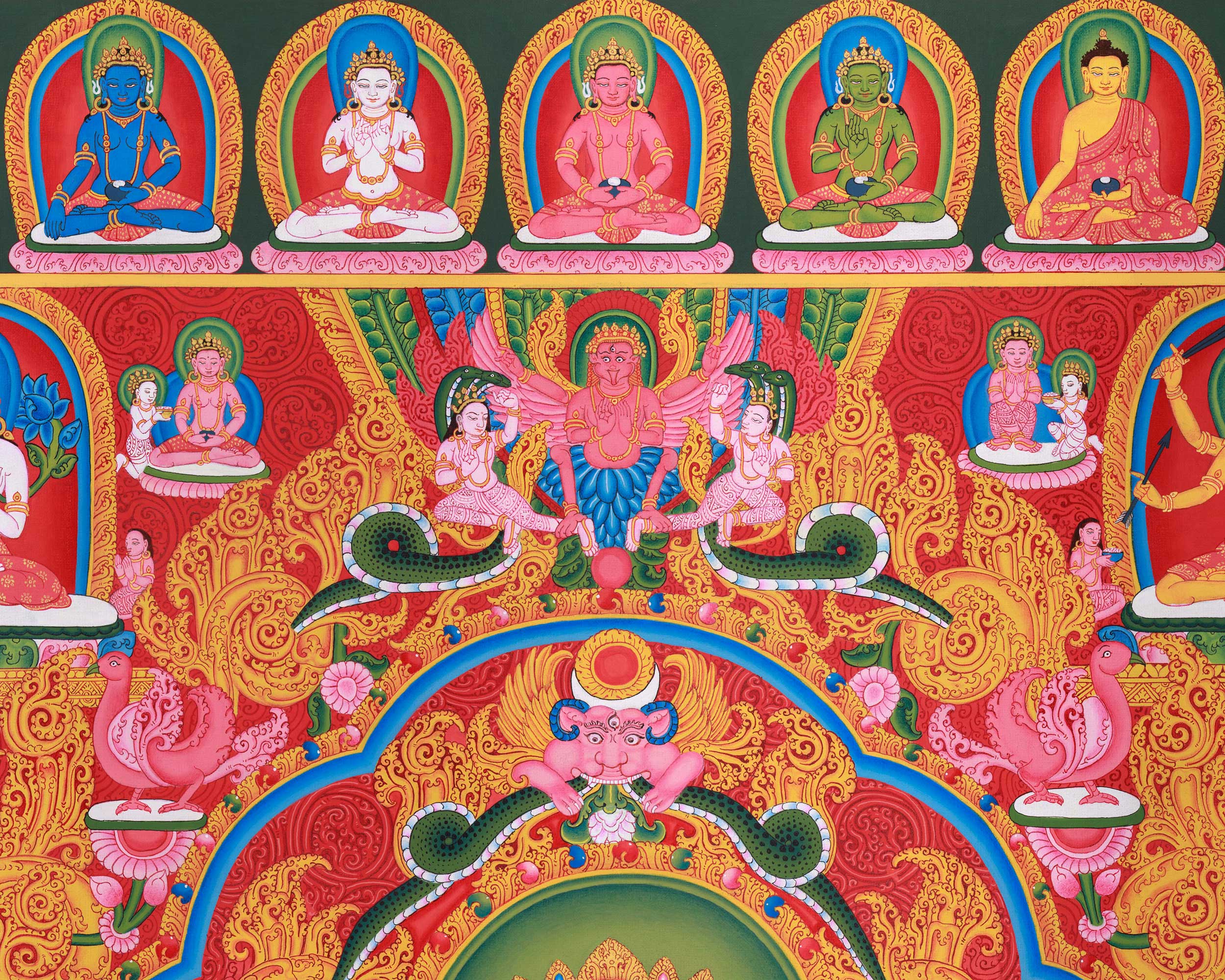 Thangka Print Of Avalokiteshvara | Artwork Of 4-Armed Chenrezig | The Bodhisattva of Compassion