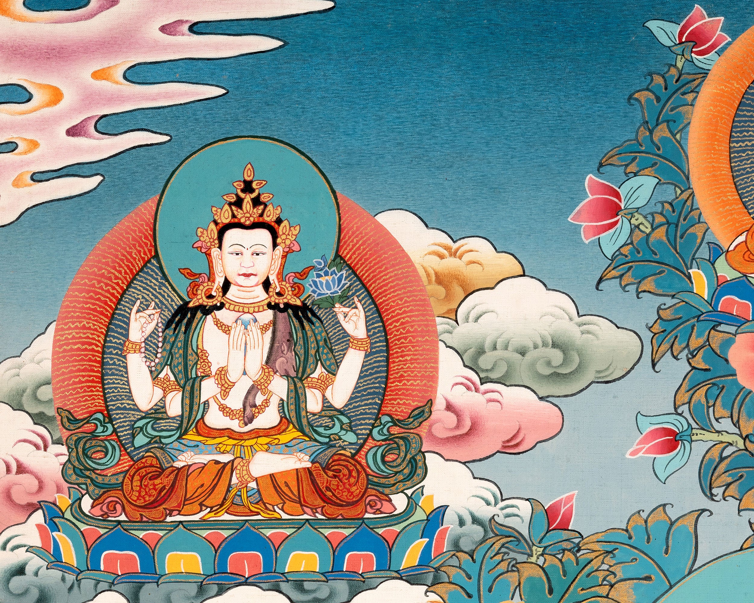 Majestic White Tara Thangka | Featuring Hand-Painted Female Bodhisattva