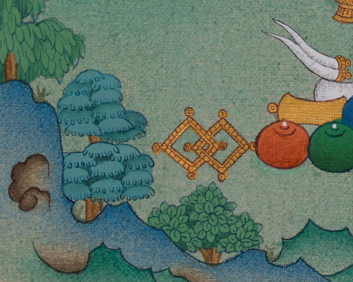 Dzambhala God of Wealth Thangka | Sacred Tibetan Buddhist Prosperity Painting