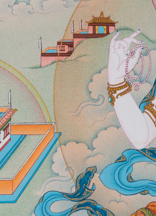 4 Armed Avalokiteshvara Thangka Print | Bodhisattva Avalokiteshvara With Buddha Amitabha