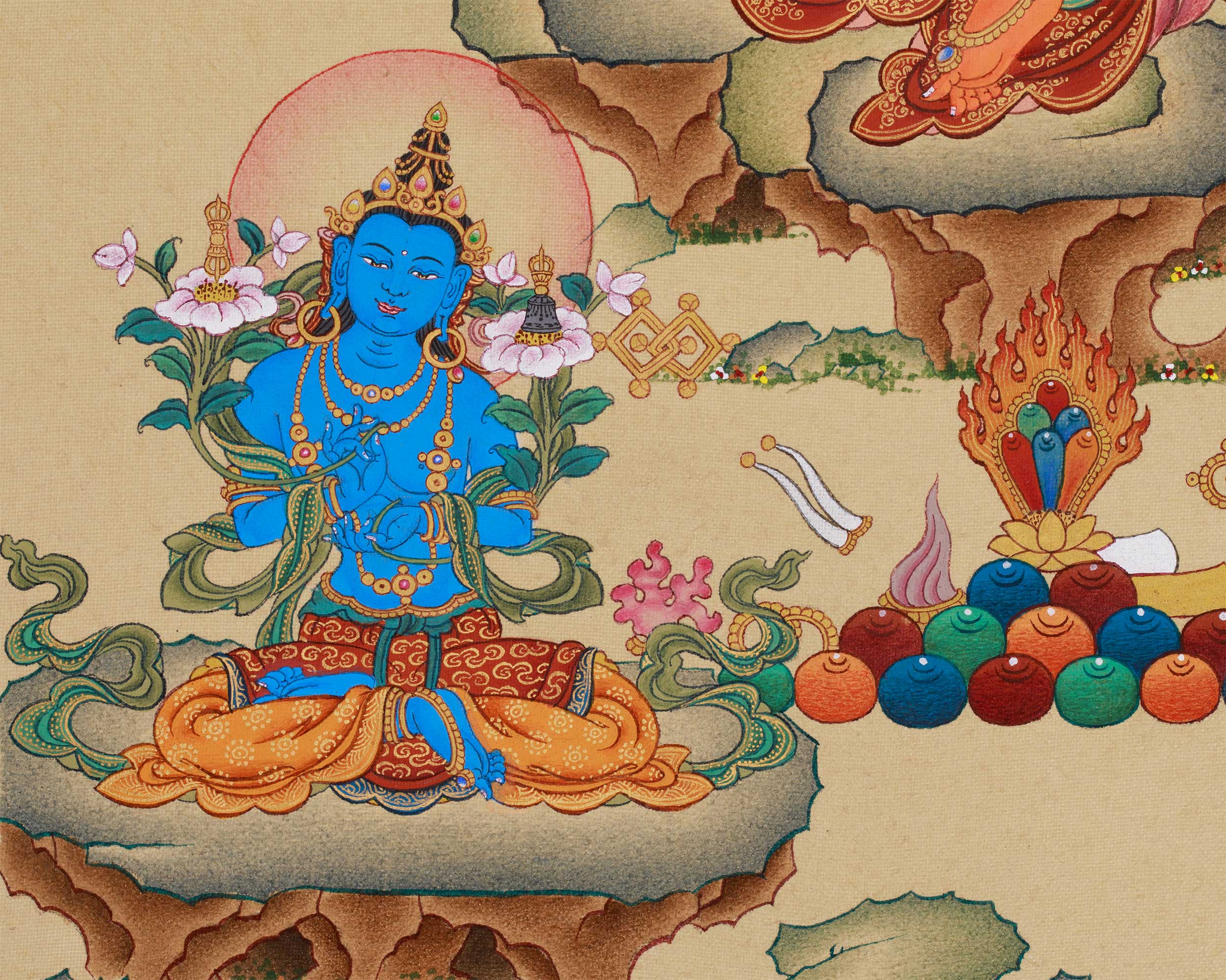 Bodhisattva Manjushri with Chenrezig and Vajrapani | Tibetan Trinity of Enlightenment