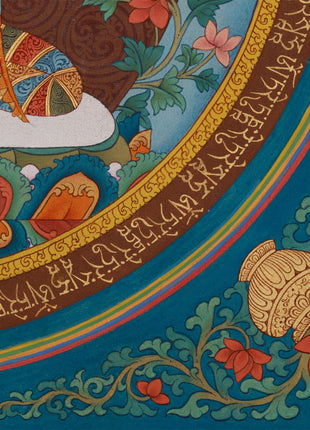 Elegant Green Tara Mantra Mandala | Embellished with Lhasa Stone Pigments & 24K Gold