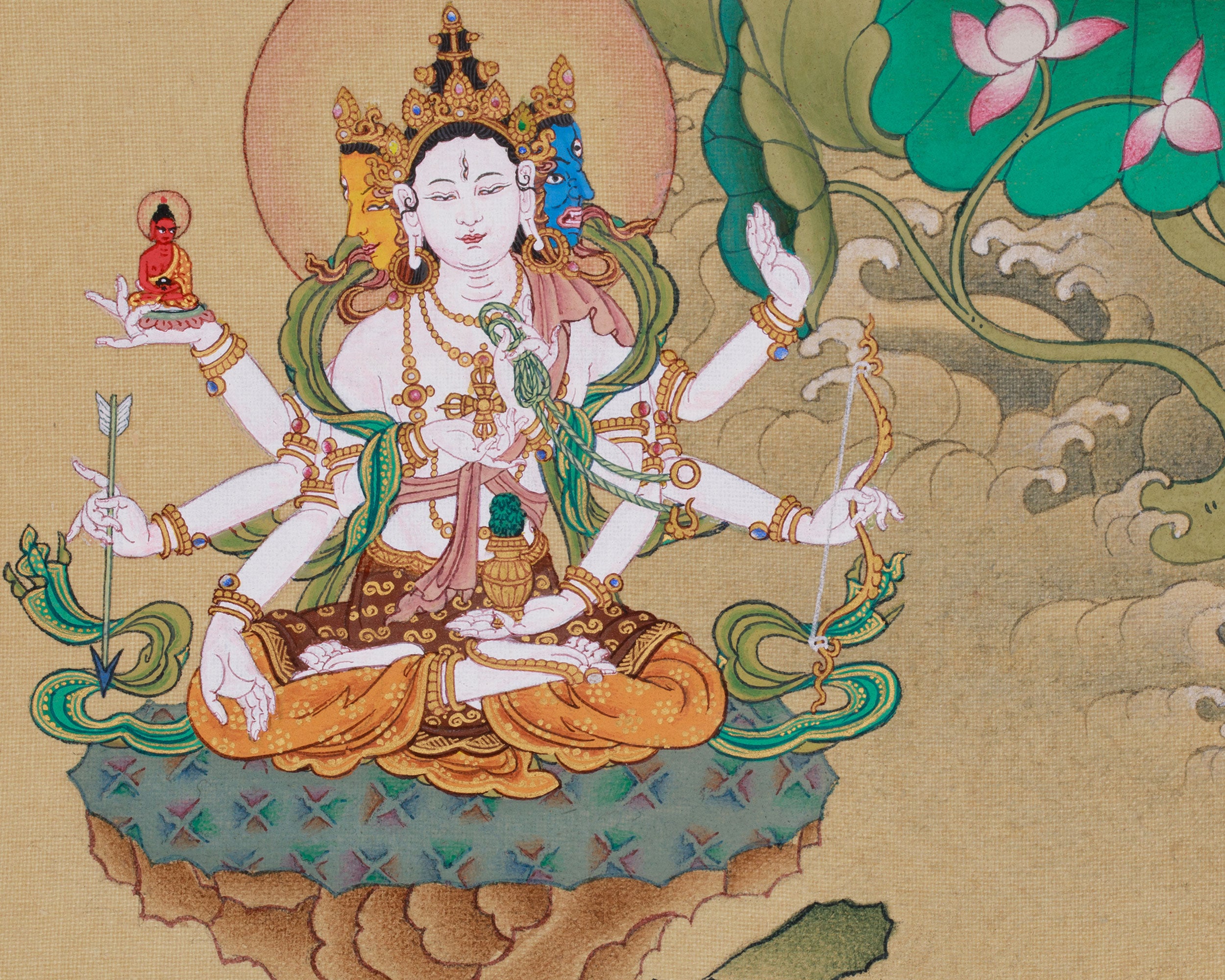 White Tara With Amitayus & Namgyalma | Symbols of Life, Purity & Spiritual Strength