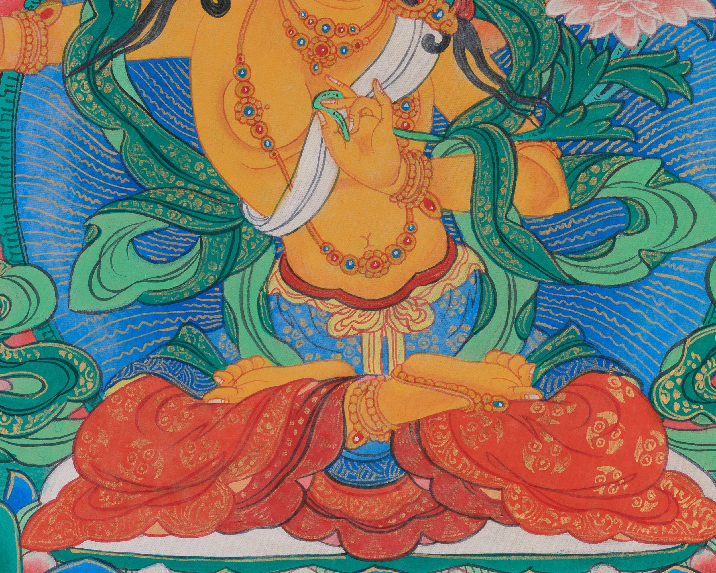 Manjushri: The Knowledge Deity Thangka With Brocade