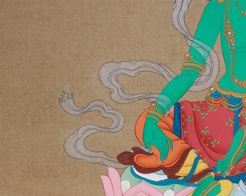 Green Tara Tibetan Thangka | Buddhist Artwork of Goddess Tara