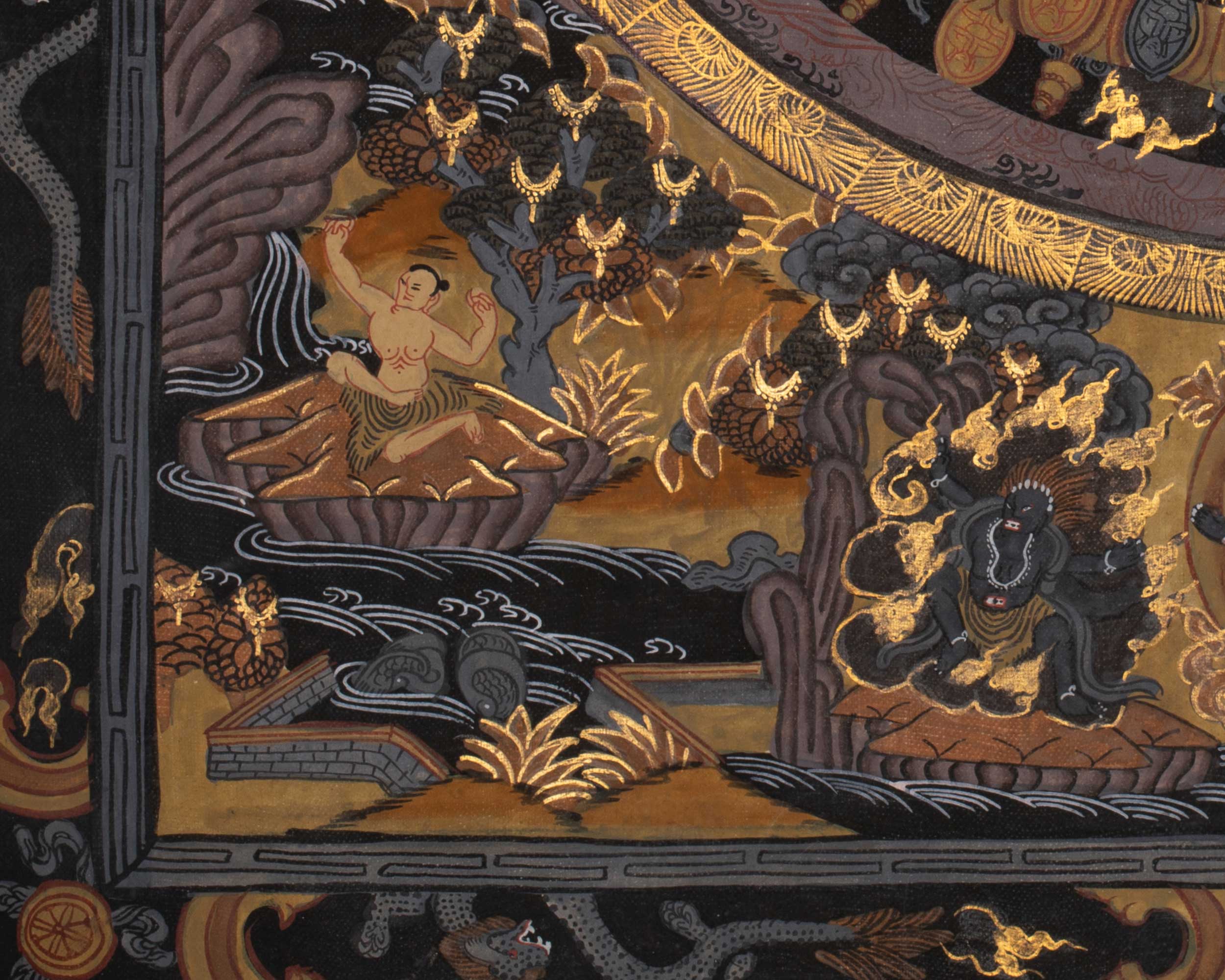 Gold and Black Vintage Buddha Mandala Artwork | Buddhist Altar