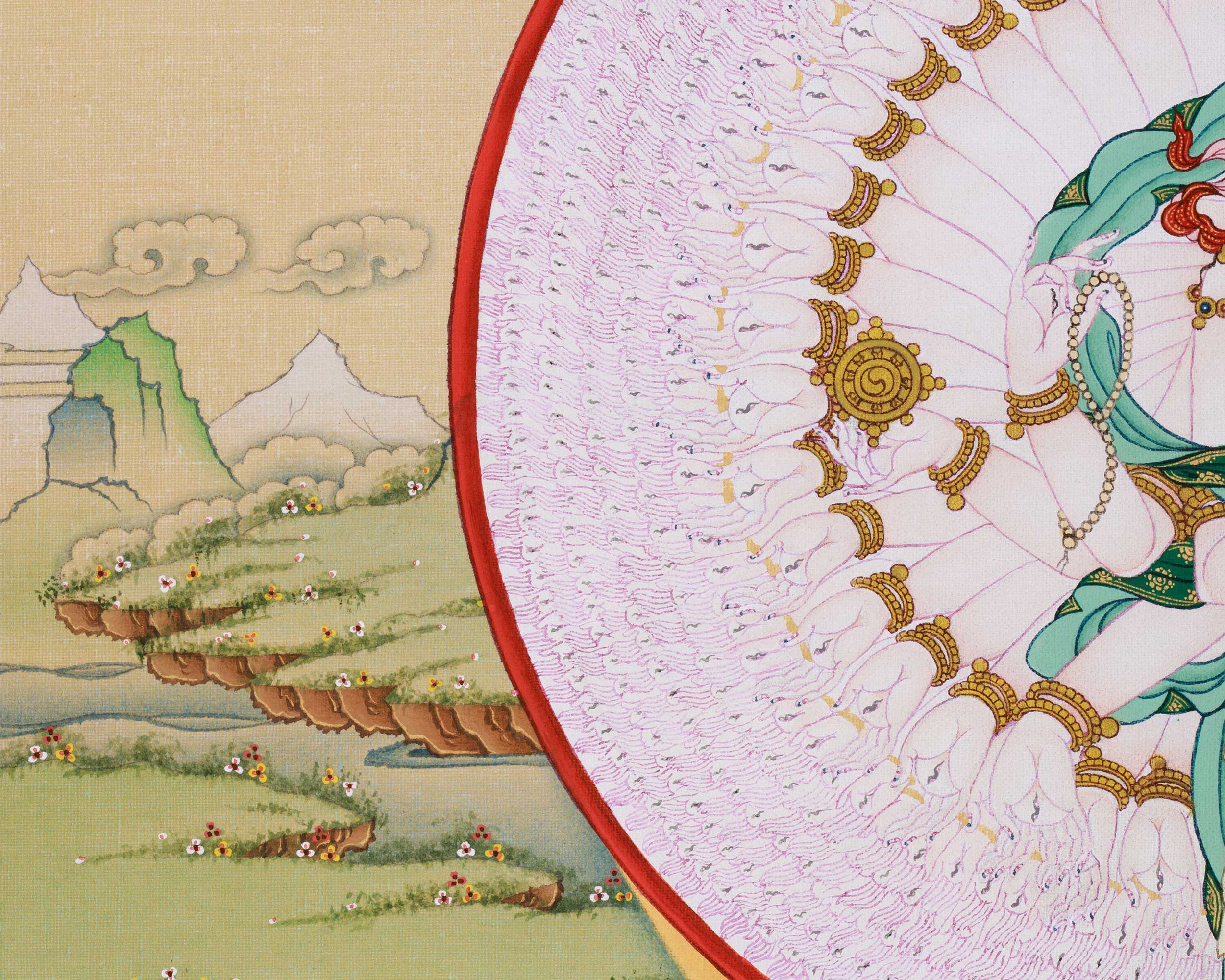 Thousand Arms of Compassion | Chenrezig Thangka Print | Artwork Of Infinite Compassion Chenrezig