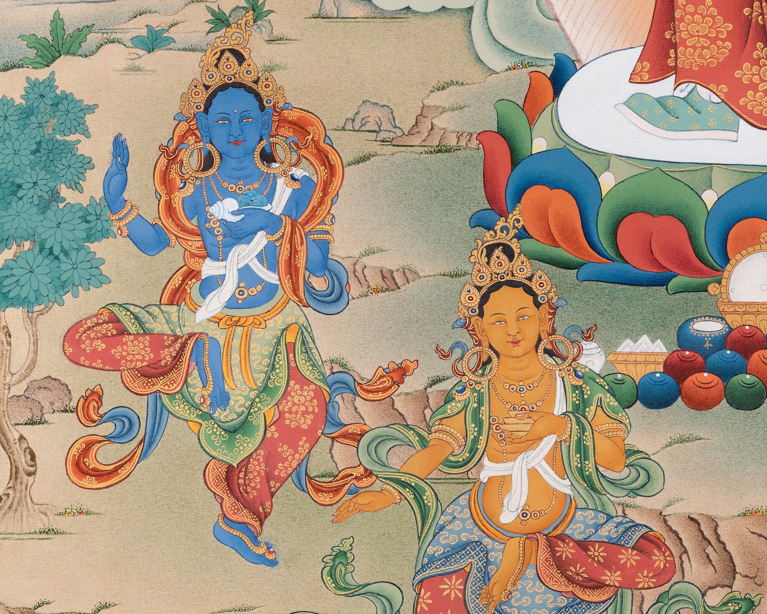 Standing Guru Orgyen Menla with Four Elements | Buddhist Healing Guru