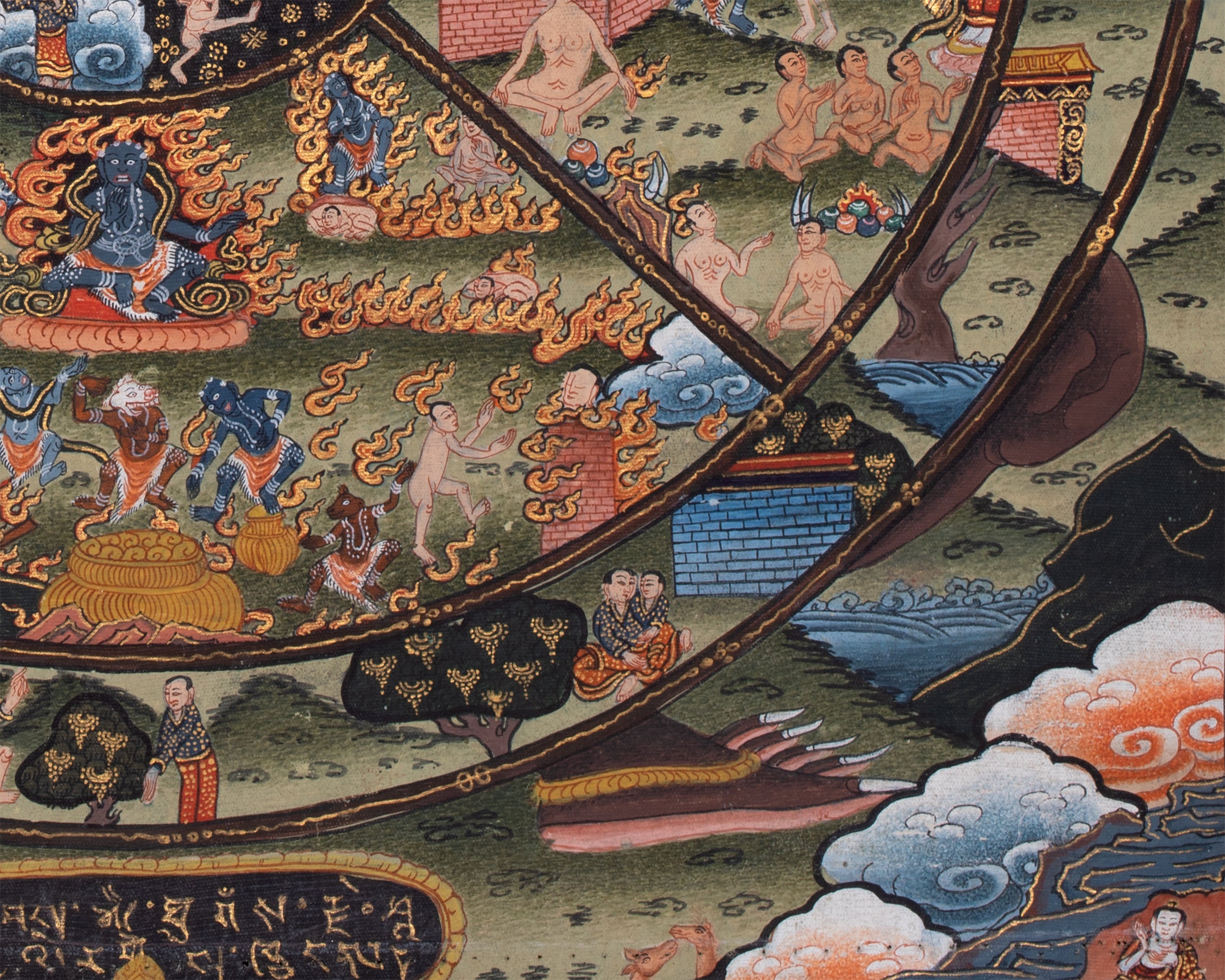 Old Vintage Wheel of Life with Top and Bottom Torn - Best to buy with Brocade | Bhavachakra Thangka