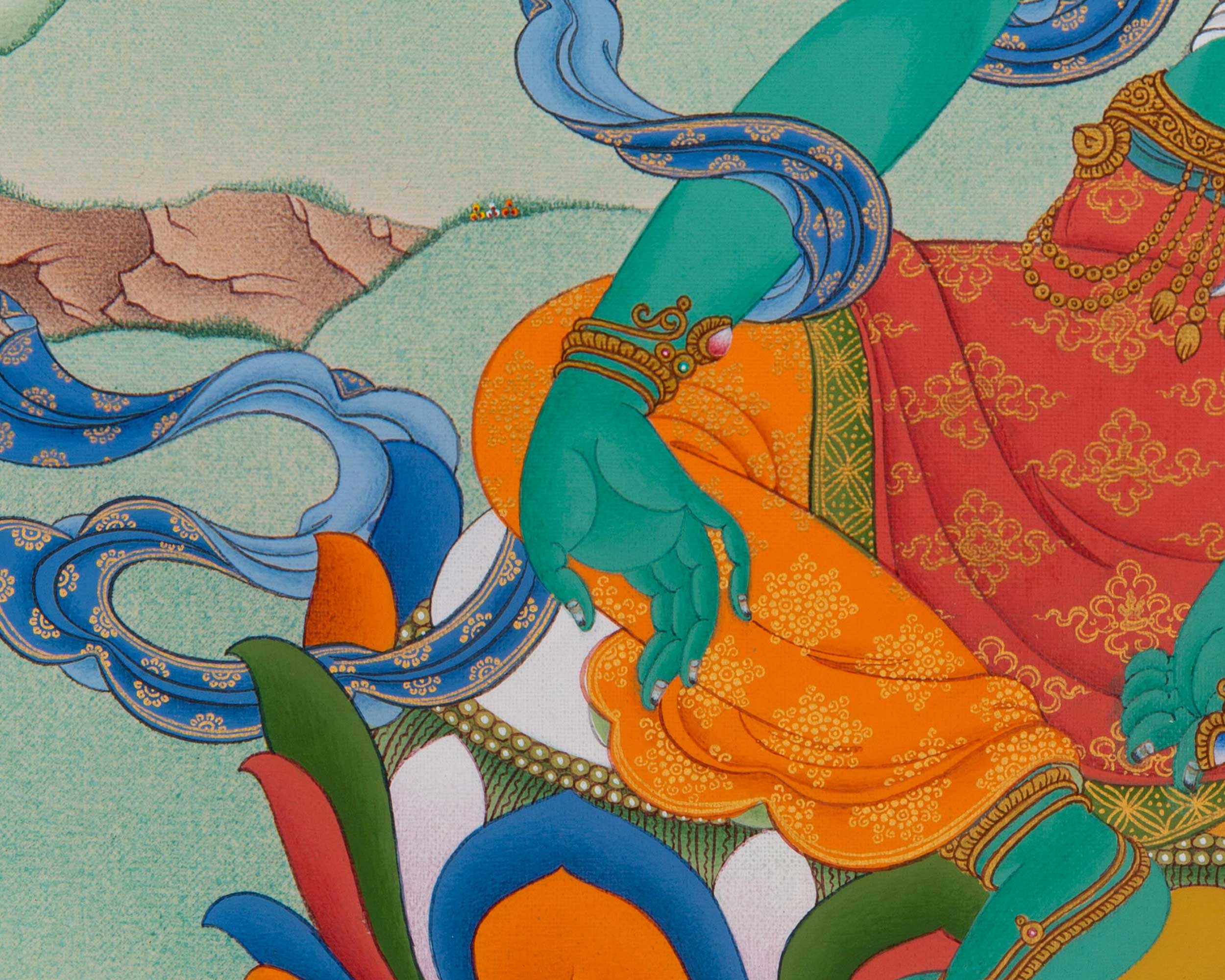 High-Quality Green Tara Thangka Print | Mother Green Tara Giclee Art | Traditional Buddhist Craft