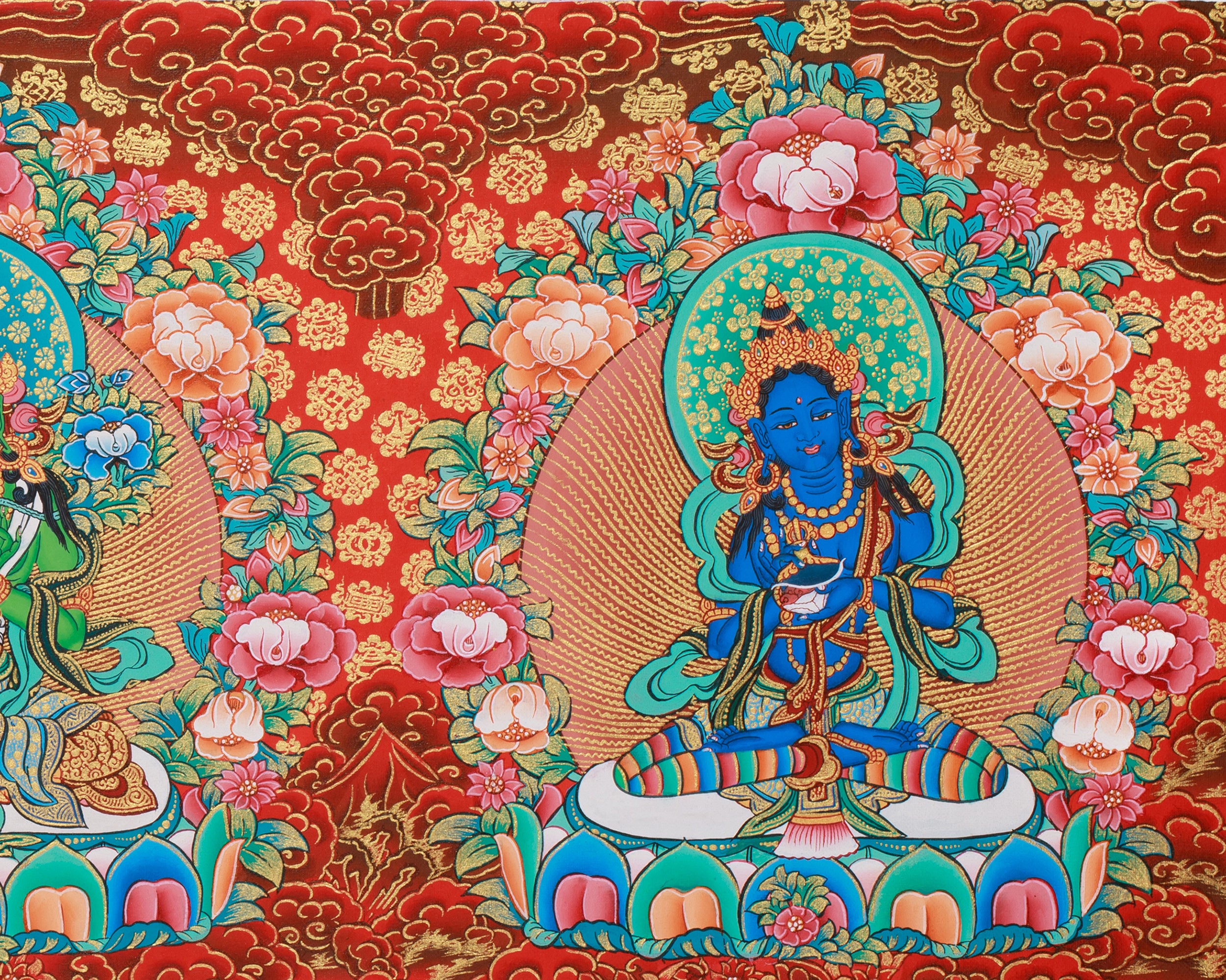 Rare Three Tara Deities Thangka | Tibetan Artwork of Compassion, Protection & Wisdom