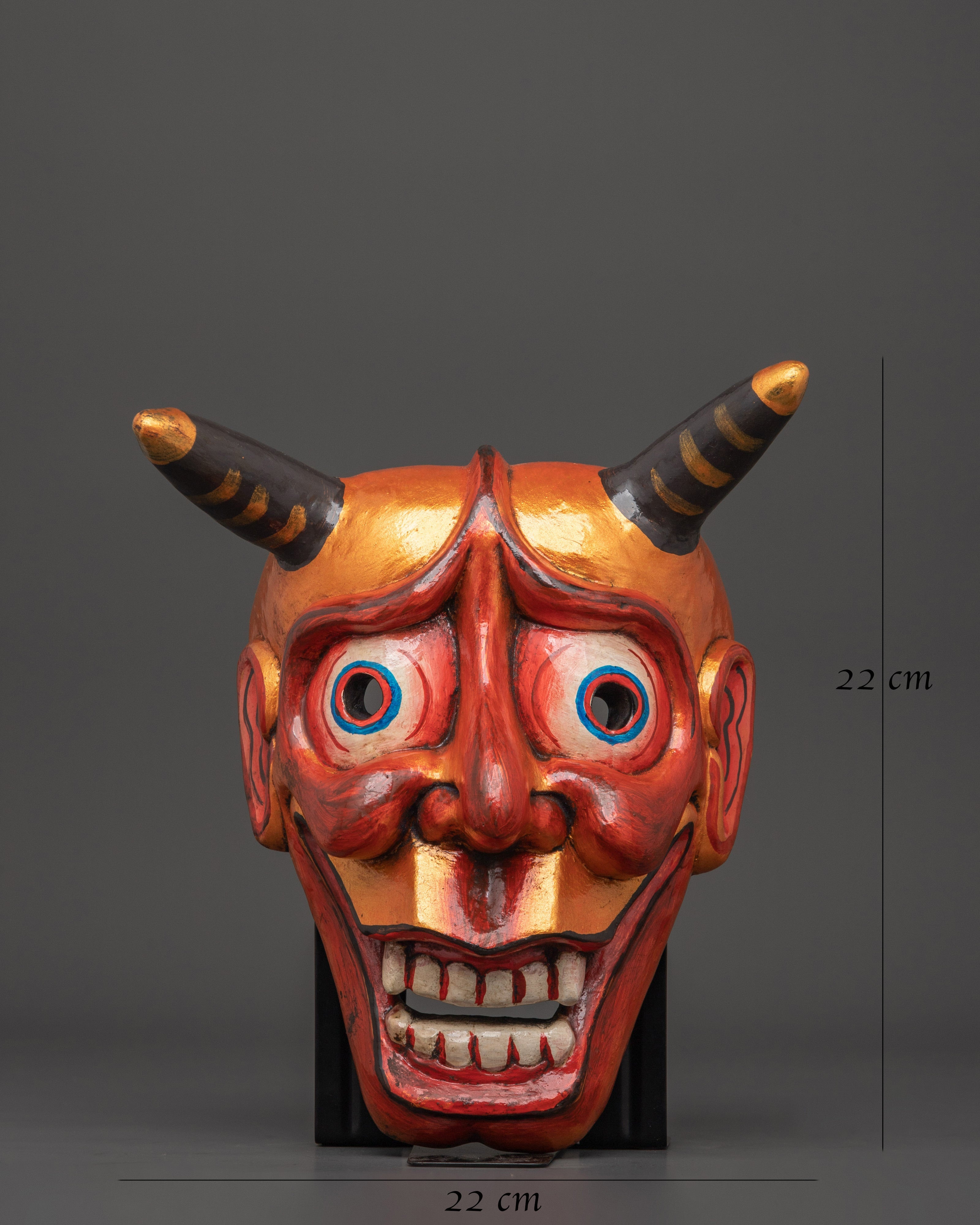 Handcrafted Oni Mask Wall Hanging | Wooden Japanese Demon Mask