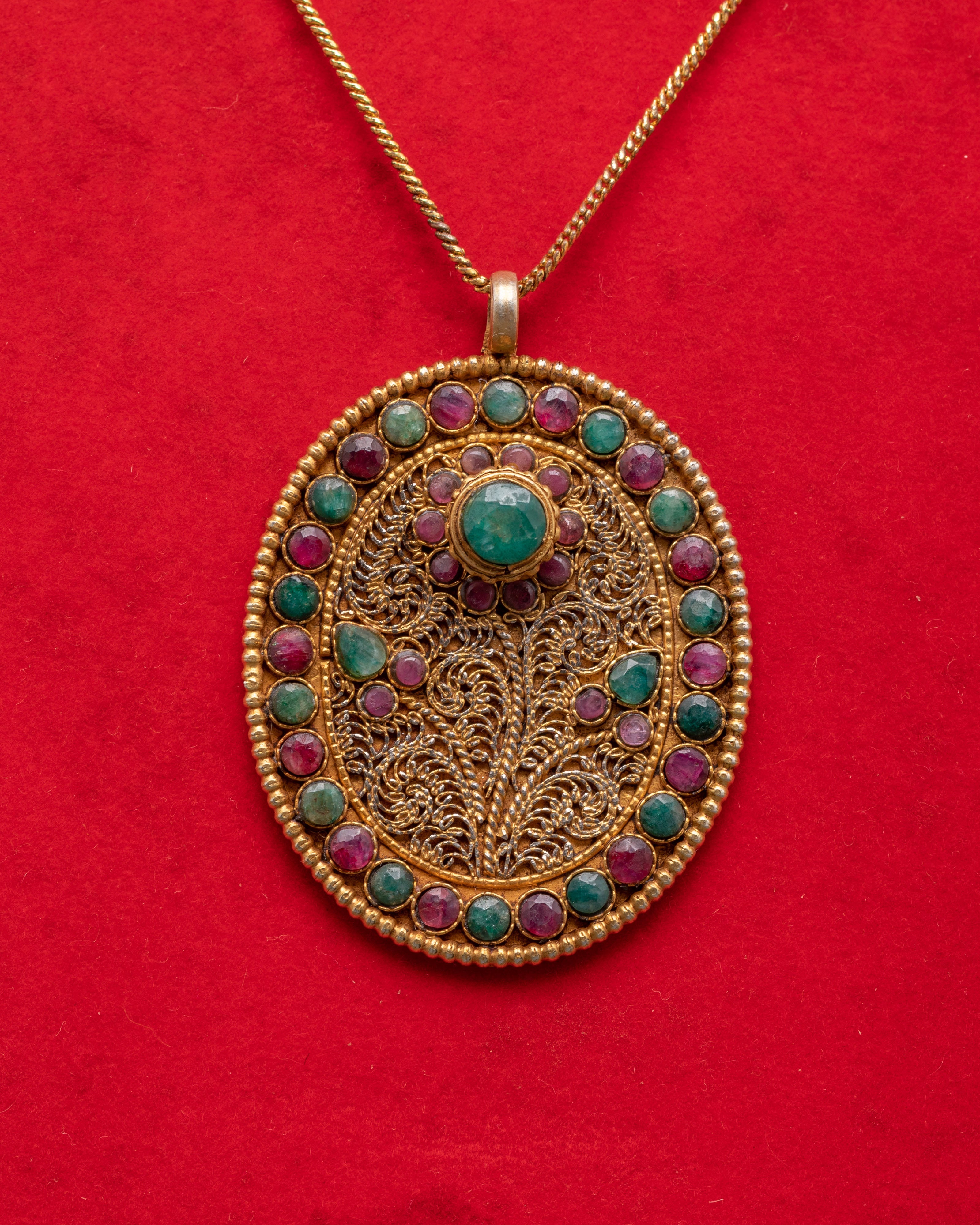 Panna Stone Locket for Accessory | Gold Plated Silver Pendant with Ruby